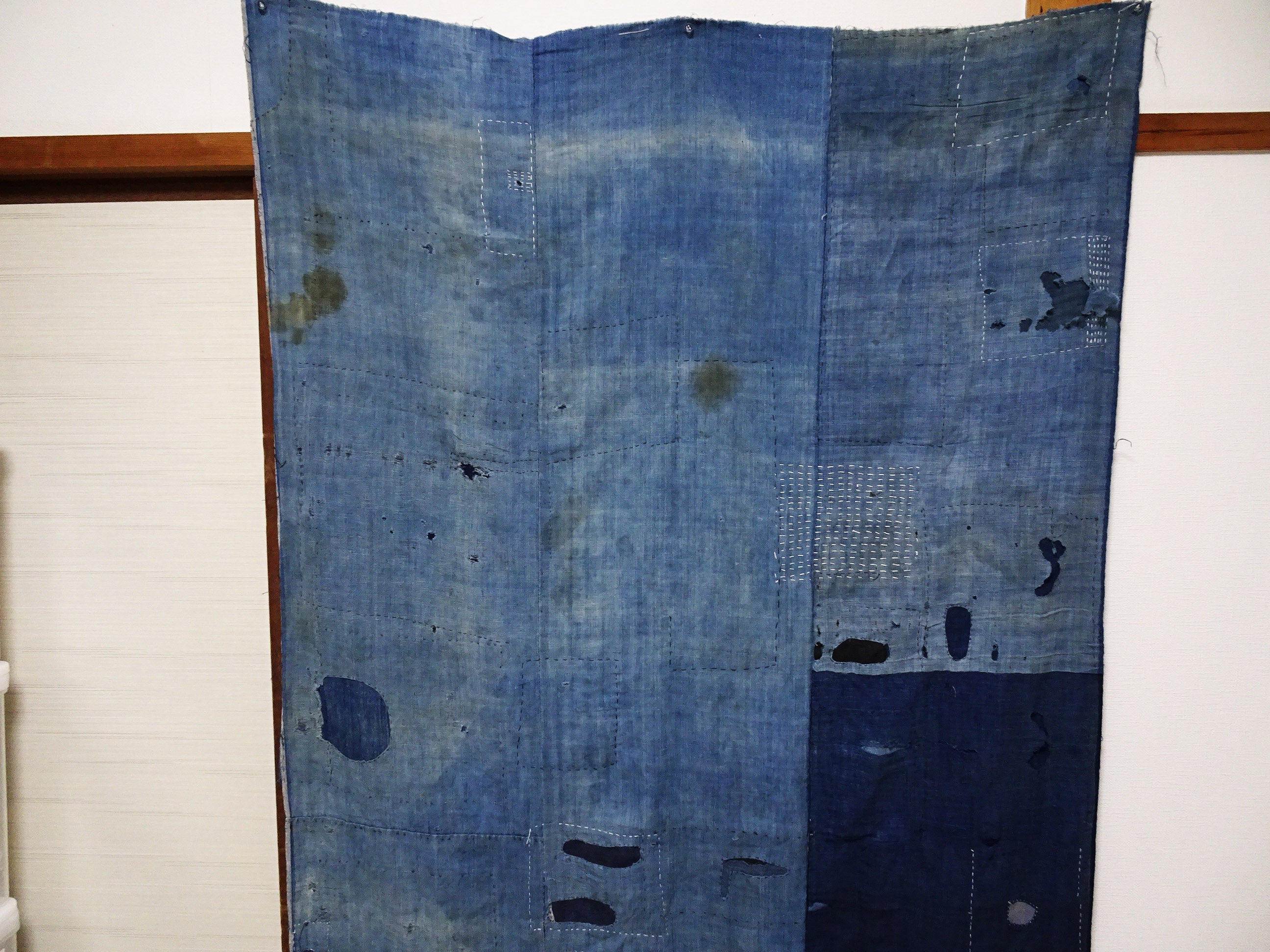 Japanese Antique Cotton Boro Ranru Sashiko kasuri Indigo dye Fabric 13631