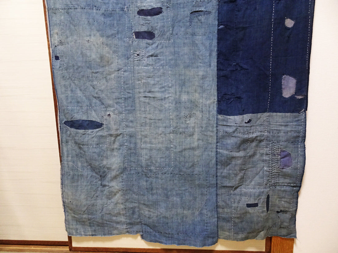 Japanese Antique Cotton Boro Ranru Sashiko kasuri Indigo dye Fabric 13631