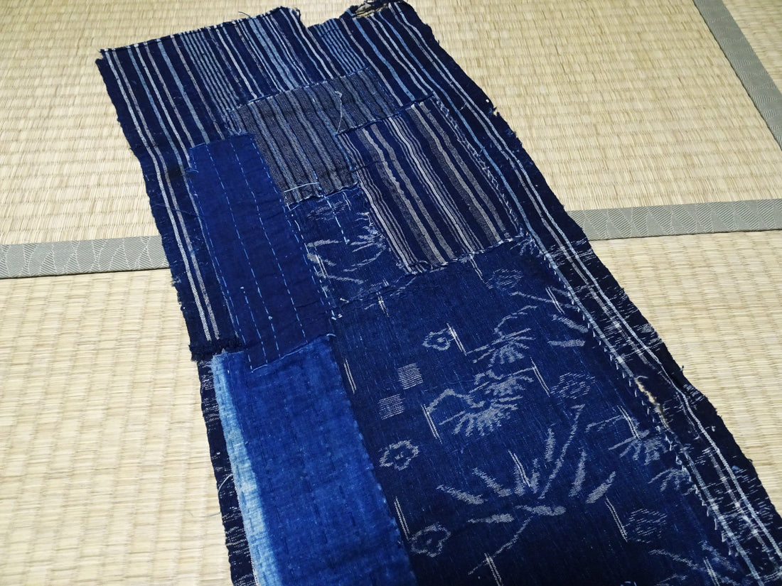 Antique Japanese BORO Textile (Meiji–Taisho Era) – Indigo-Dyed Patchwork with Hand-Stitched Repairs 14014
