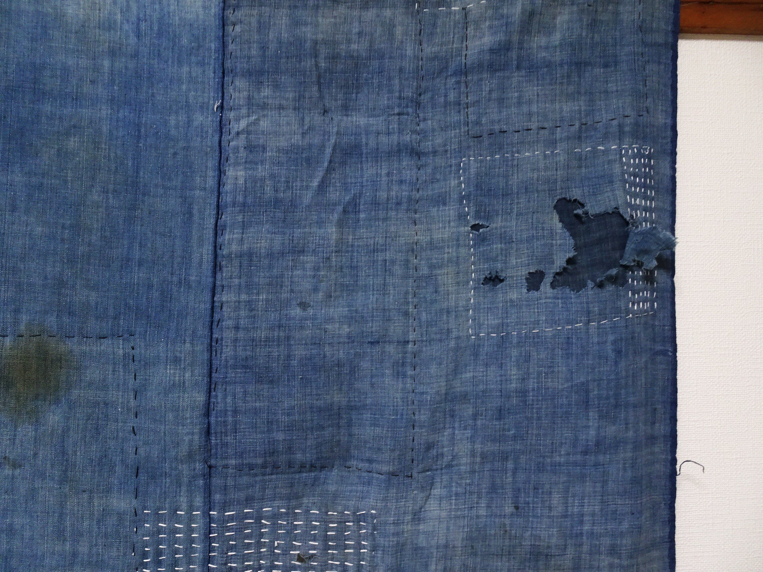 Japanese Antique Cotton Boro Ranru Sashiko kasuri Indigo dye Fabric 13631