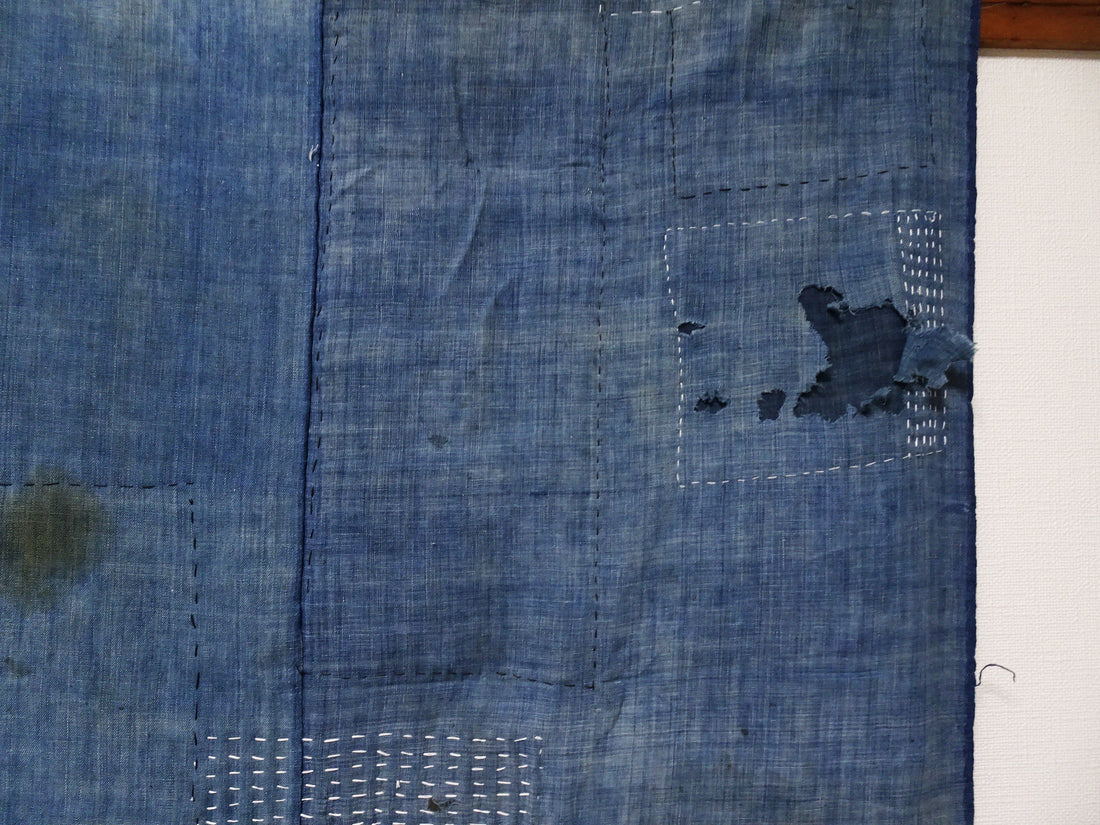 Japanese Antique Cotton Boro Ranru Sashiko kasuri Indigo dye Fabric 13631