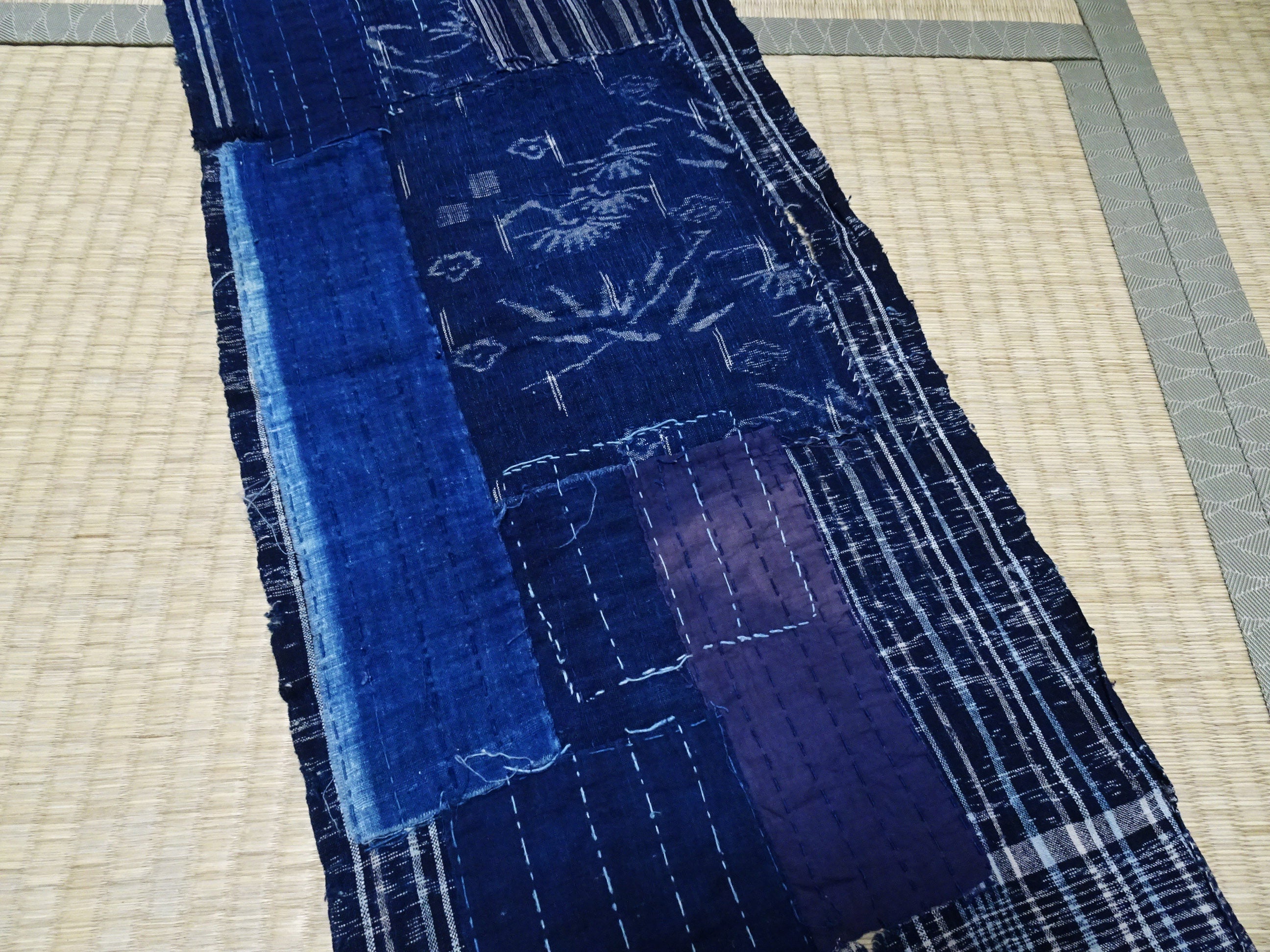 Antique Japanese BORO Textile (Meiji–Taisho Era) – Indigo-Dyed Patchwork with Hand-Stitched Repairs 14014