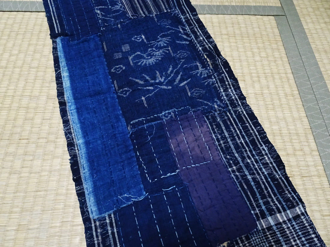 Antique Japanese BORO Textile (Meiji–Taisho Era) – Indigo-Dyed Patchwork with Hand-Stitched Repairs 14014