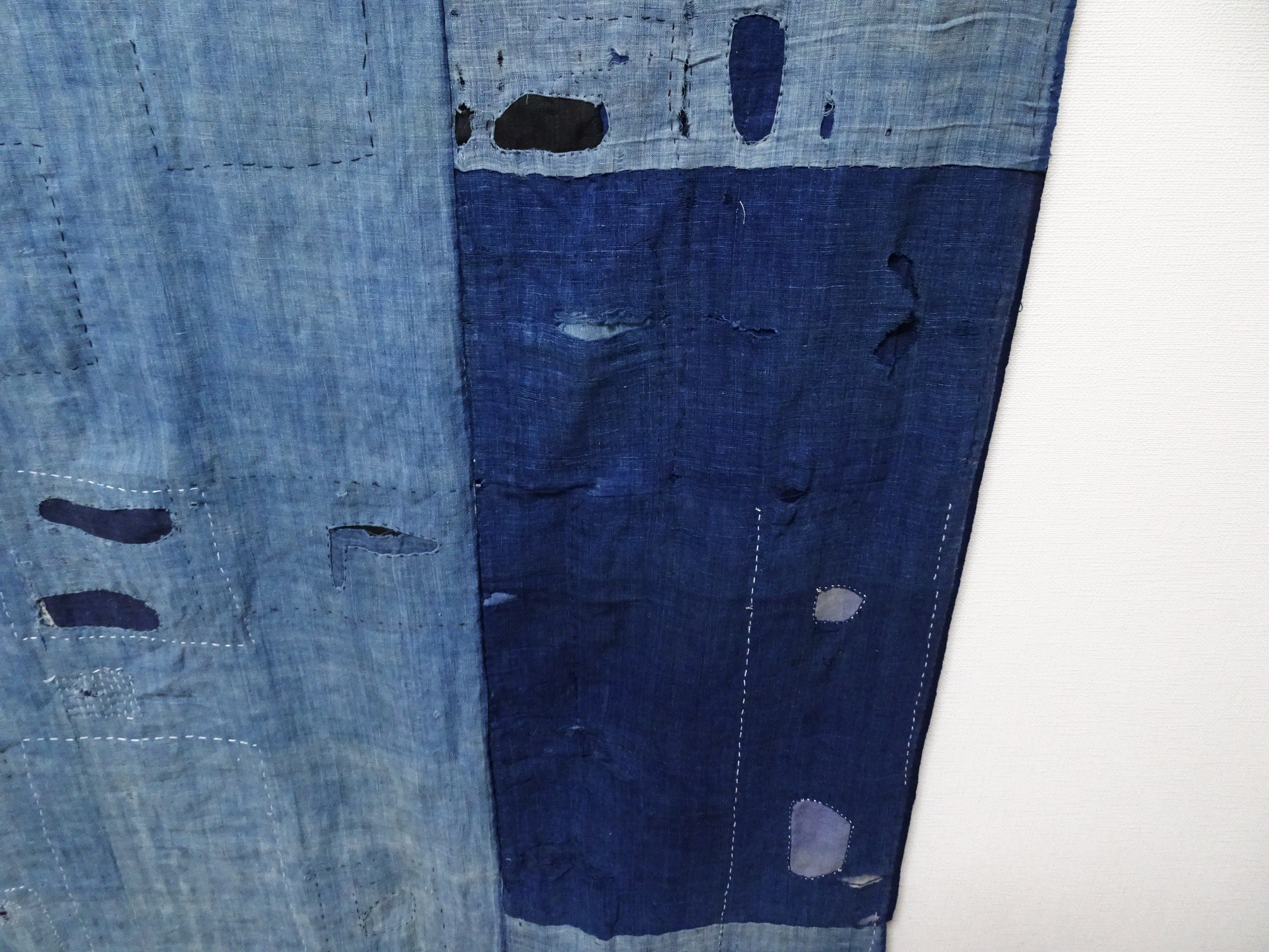 Japanese Antique Cotton Boro Ranru Sashiko kasuri Indigo dye Fabric 13631