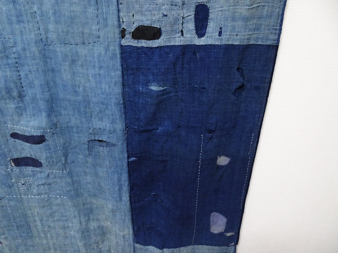 Japanese Antique Cotton Boro Ranru Sashiko kasuri Indigo dye Fabric 13631