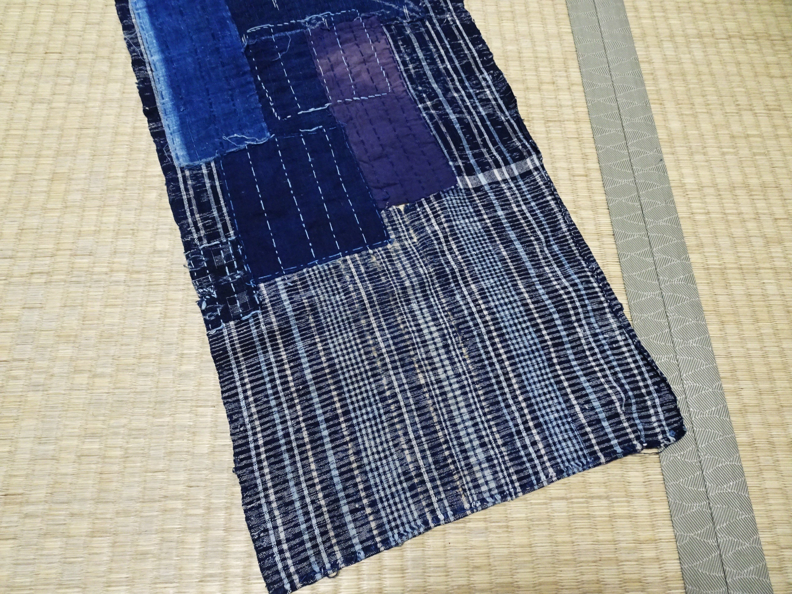 Antique Japanese BORO Textile (Meiji–Taisho Era) – Indigo-Dyed Patchwork with Hand-Stitched Repairs 14014