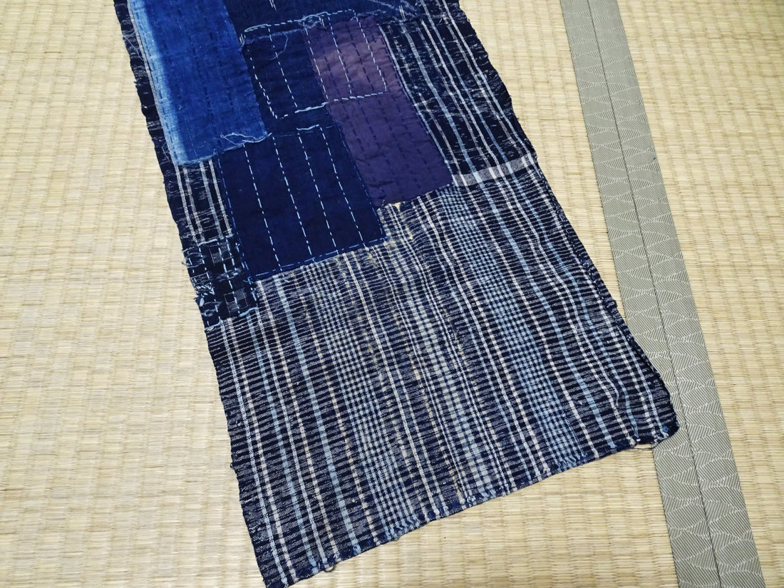 Antique Japanese BORO Textile (Meiji–Taisho Era) – Indigo-Dyed Patchwork with Hand-Stitched Repairs 14014