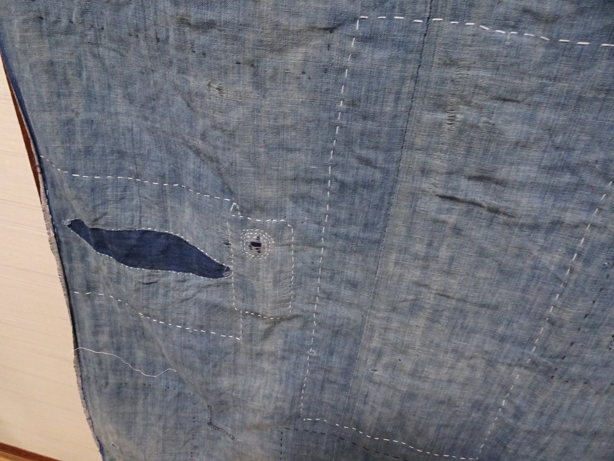 Japanese Antique Cotton Boro Ranru Sashiko kasuri Indigo dye Fabric 13631