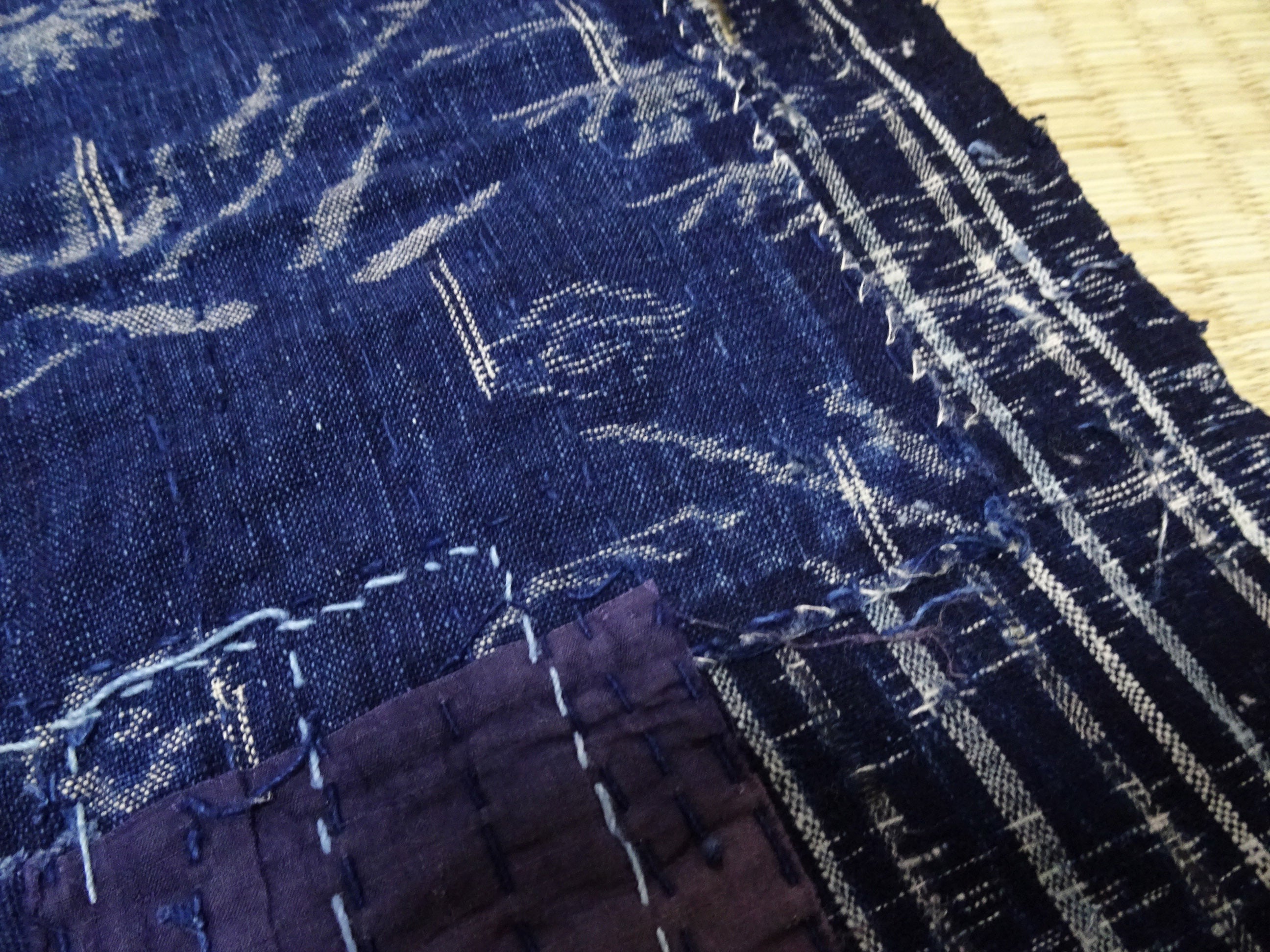 Antique Japanese BORO Textile (Meiji–Taisho Era) – Indigo-Dyed Patchwork with Hand-Stitched Repairs 14014