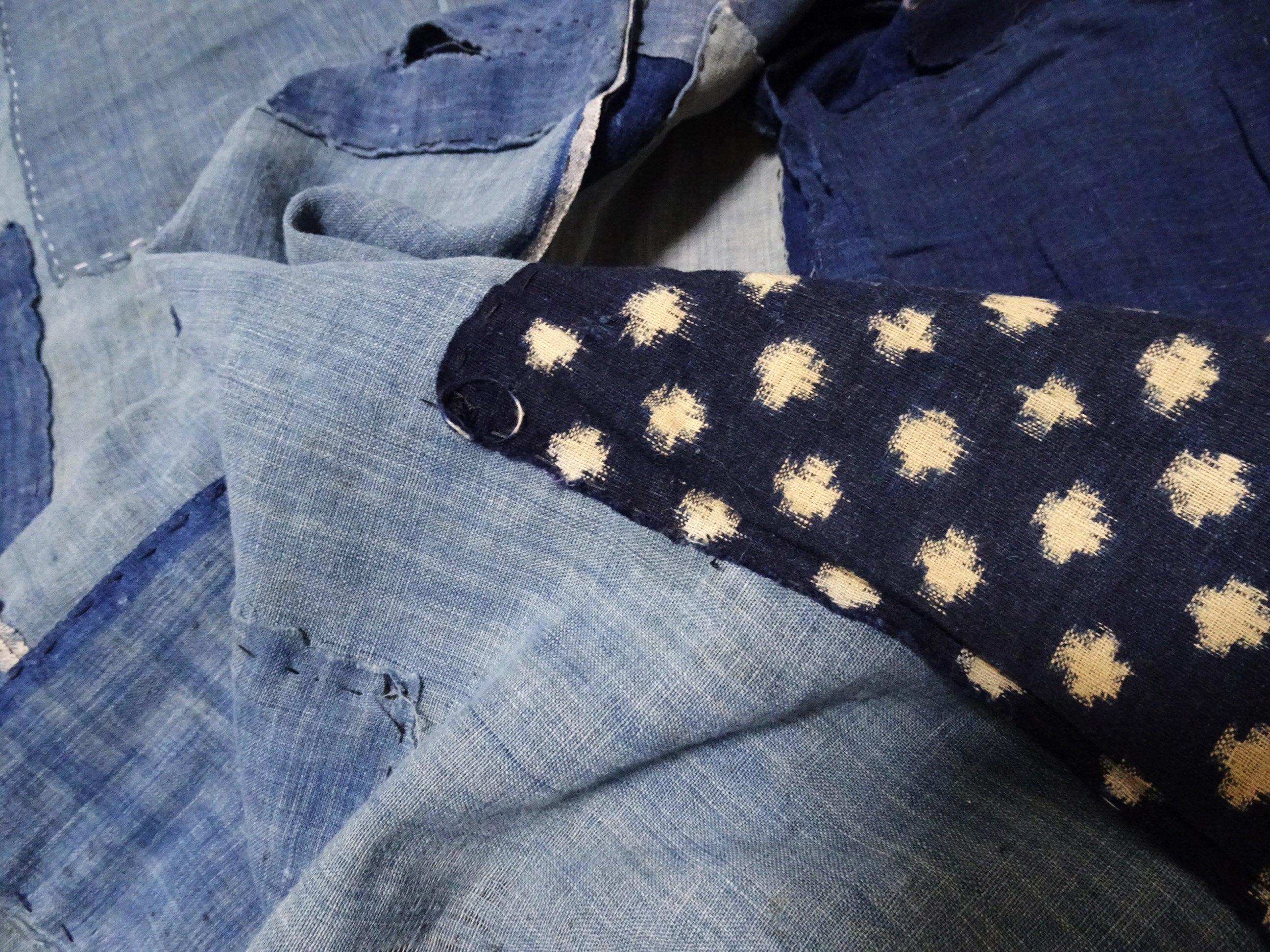 Japanese Antique Cotton Boro Ranru Sashiko kasuri Indigo dye Fabric 13631