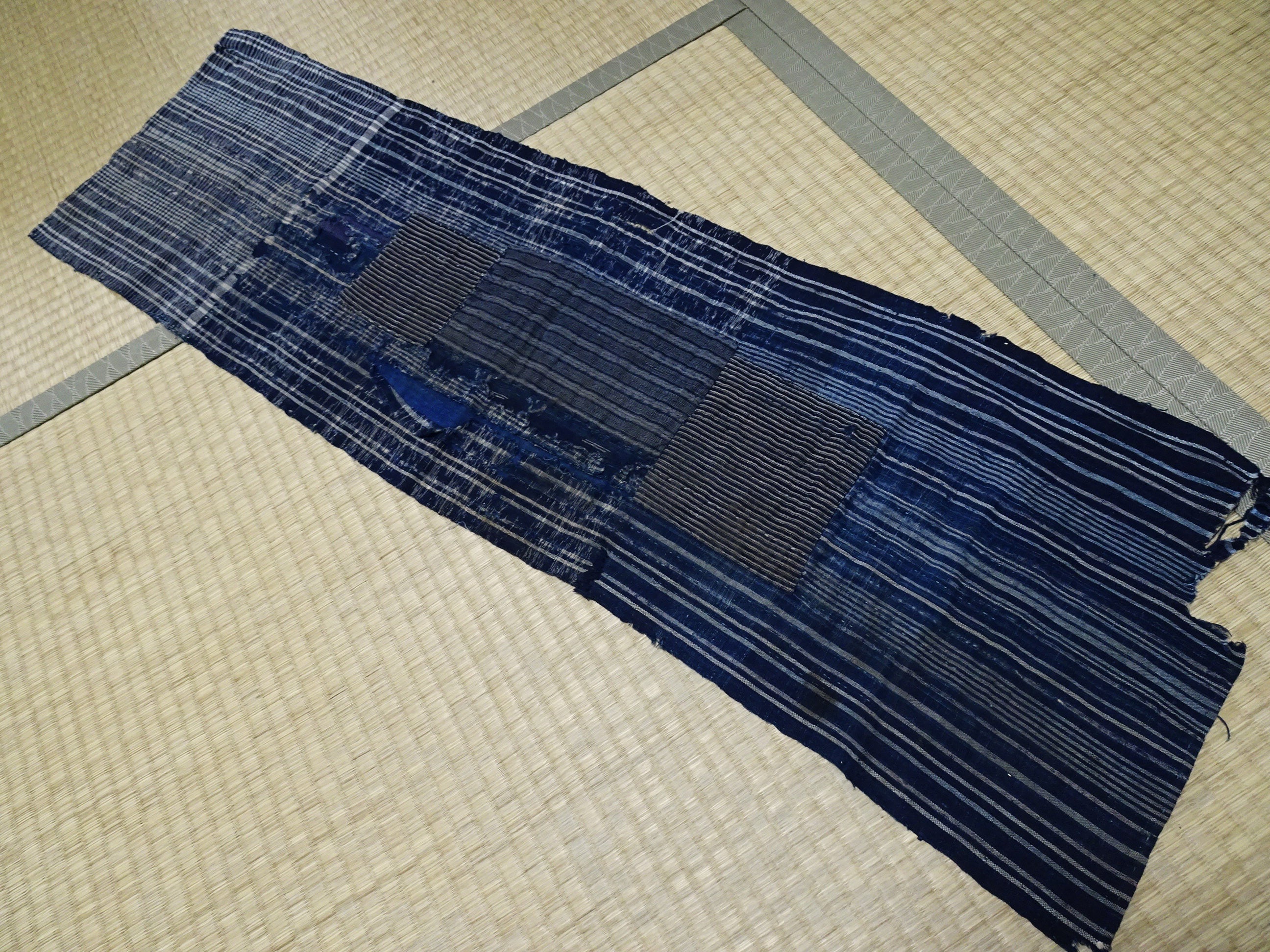 Antique Japanese BORO Textile (Meiji–Taisho Era) – Indigo-Dyed Patchwork with Hand-Stitched Repairs 14014