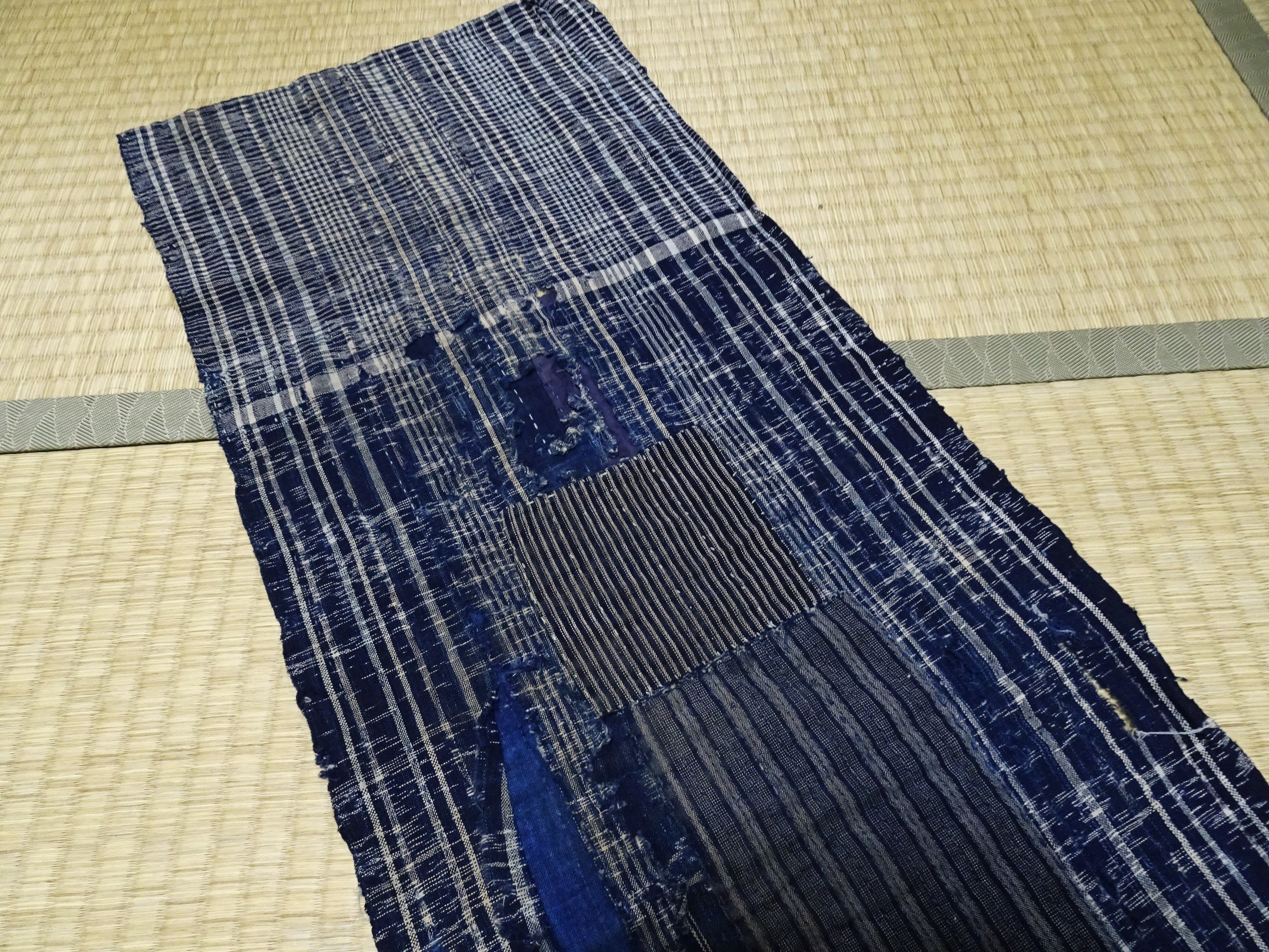 Antique Japanese BORO Textile (Meiji–Taisho Era) – Indigo-Dyed Patchwork with Hand-Stitched Repairs 14014