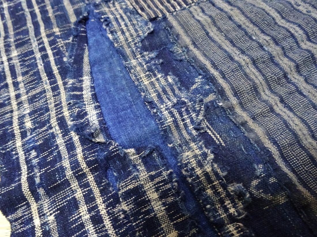 Antique Japanese BORO Textile (Meiji–Taisho Era) – Indigo-Dyed Patchwork with Hand-Stitched Repairs 14014