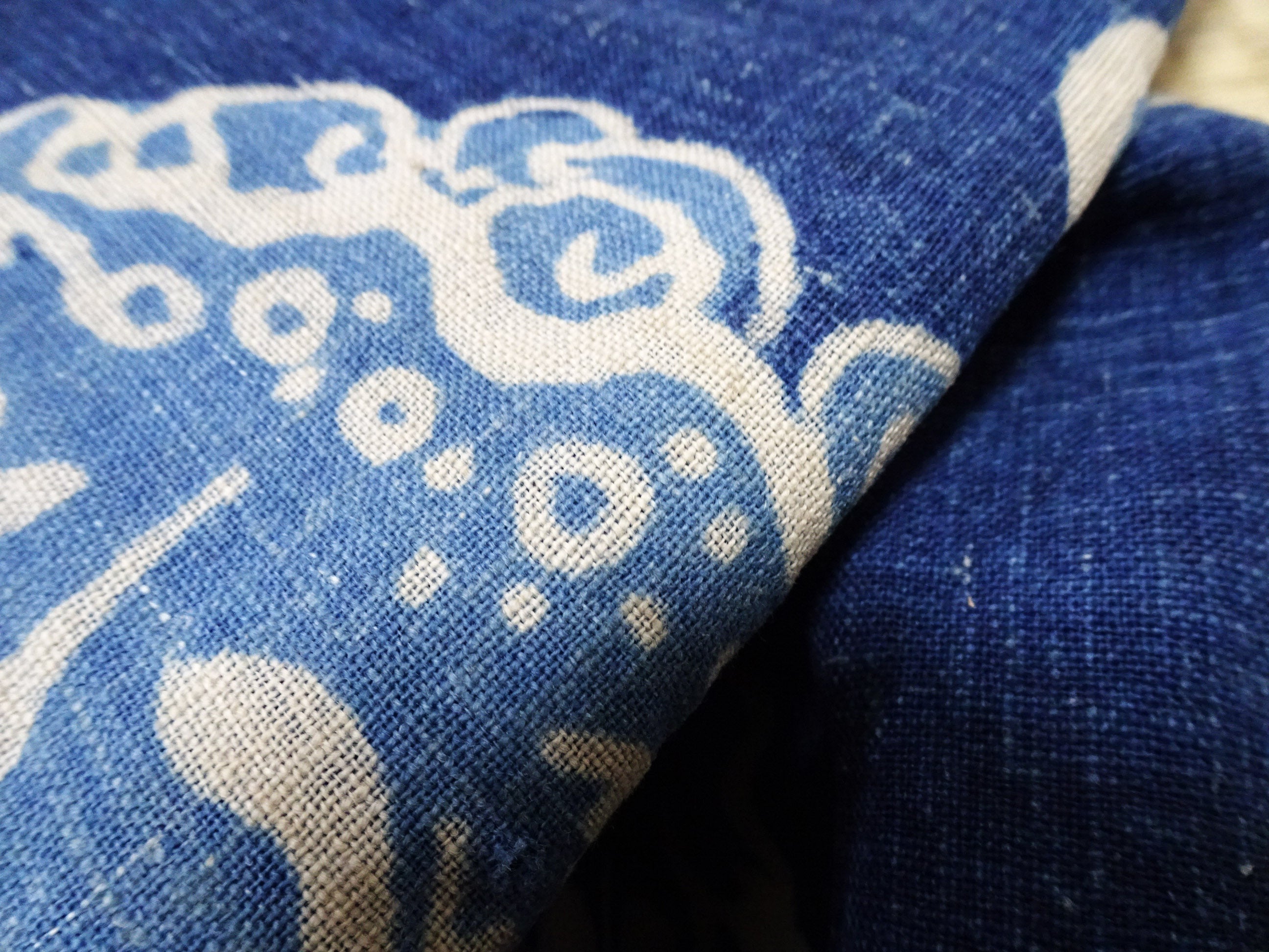 Japanese Antique “Indigo Boro Textile Featuring the Dream-Eating Baku — Tsutsugaki Folk Art from Meiji Japan” 14015