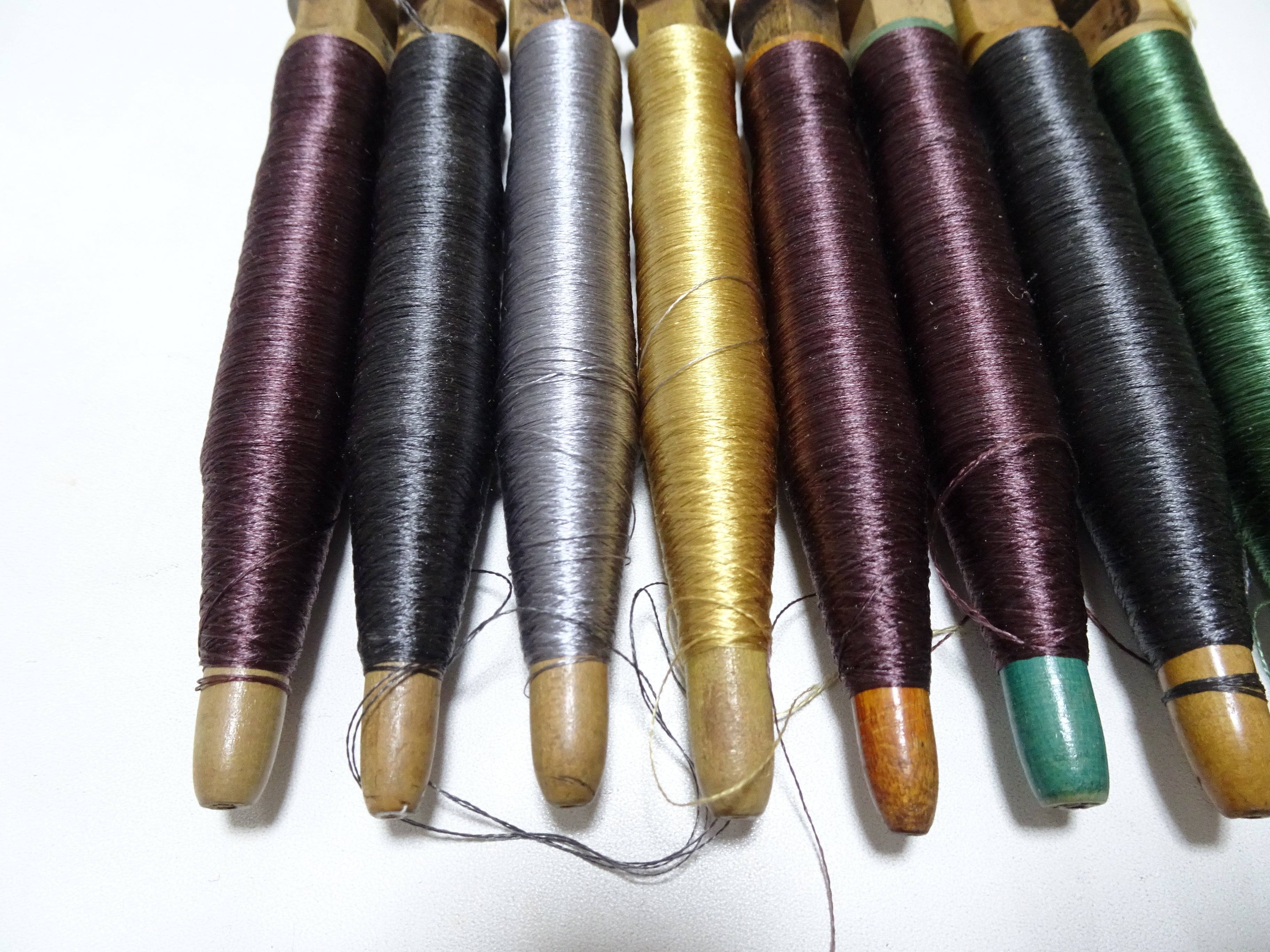 Japanese Vintage Wooden Spool & Silk Thread 8sets Embroidery 18566