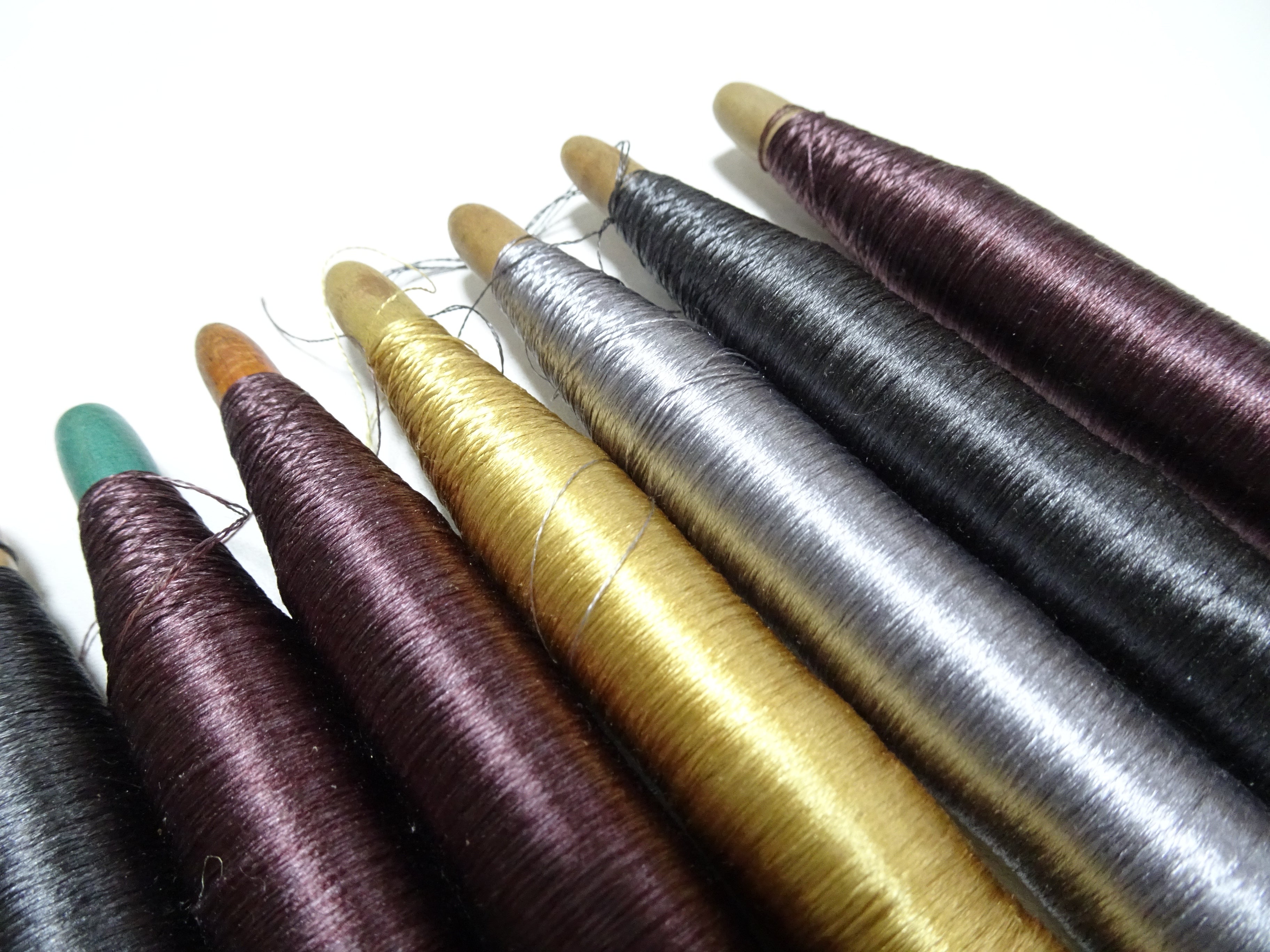 Japanese Vintage Wooden Spool & Silk Thread 8sets Embroidery 18566