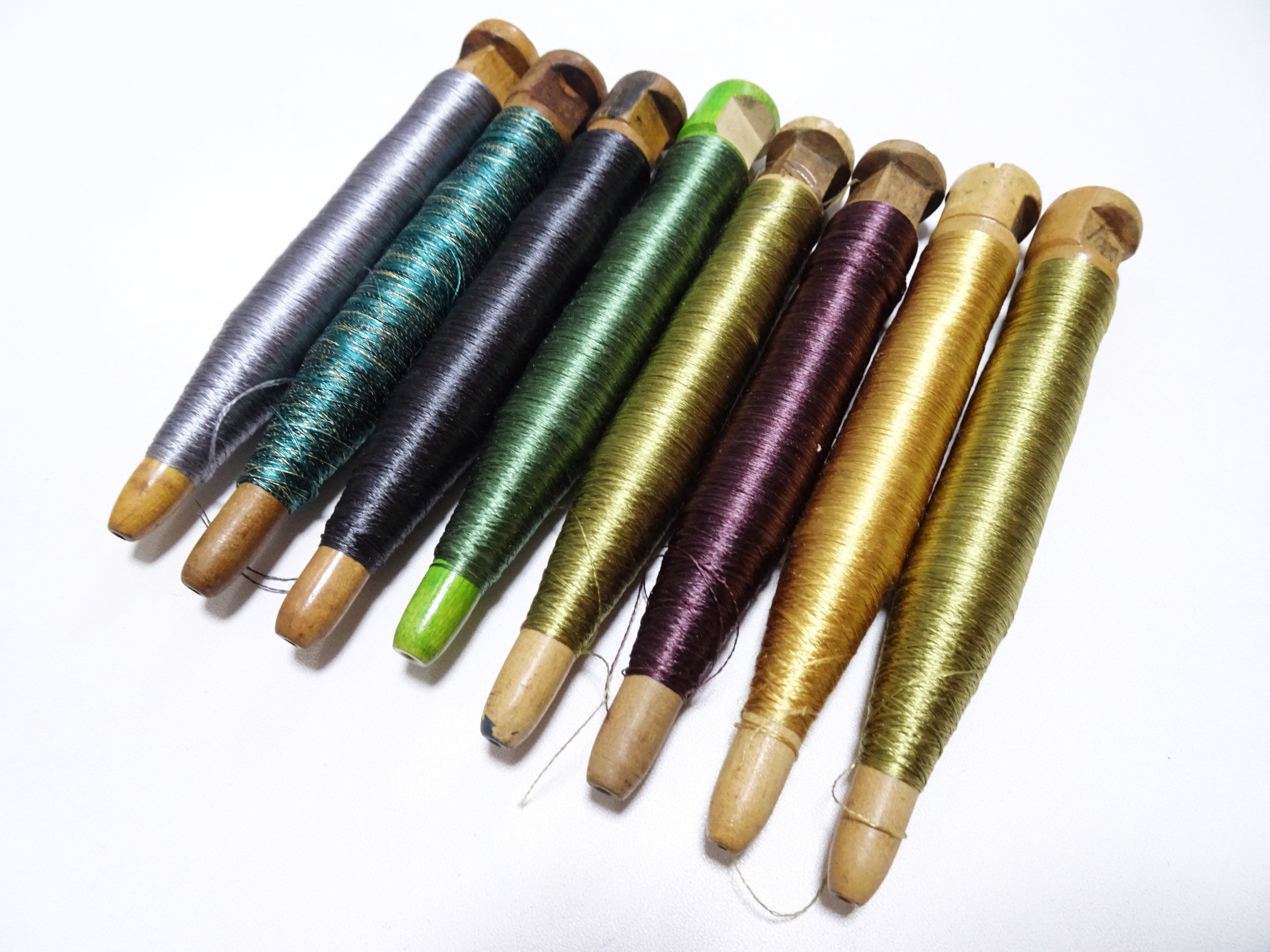 Japanese Vintage Wooden Spool & Silk Thread 8sets Embroidery 18567