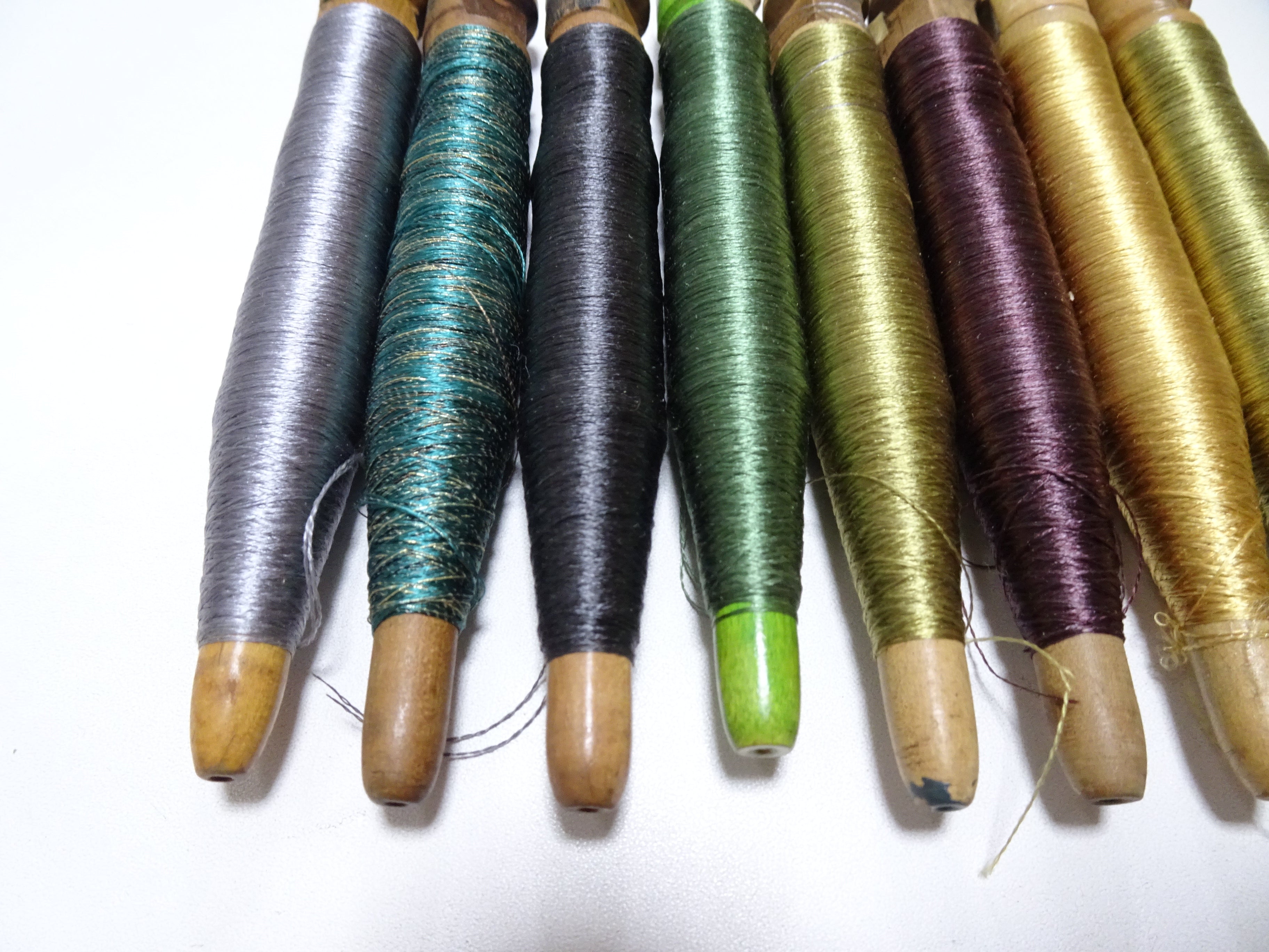 Japanese Vintage Wooden Spool & Silk Thread 8sets Embroidery 18567