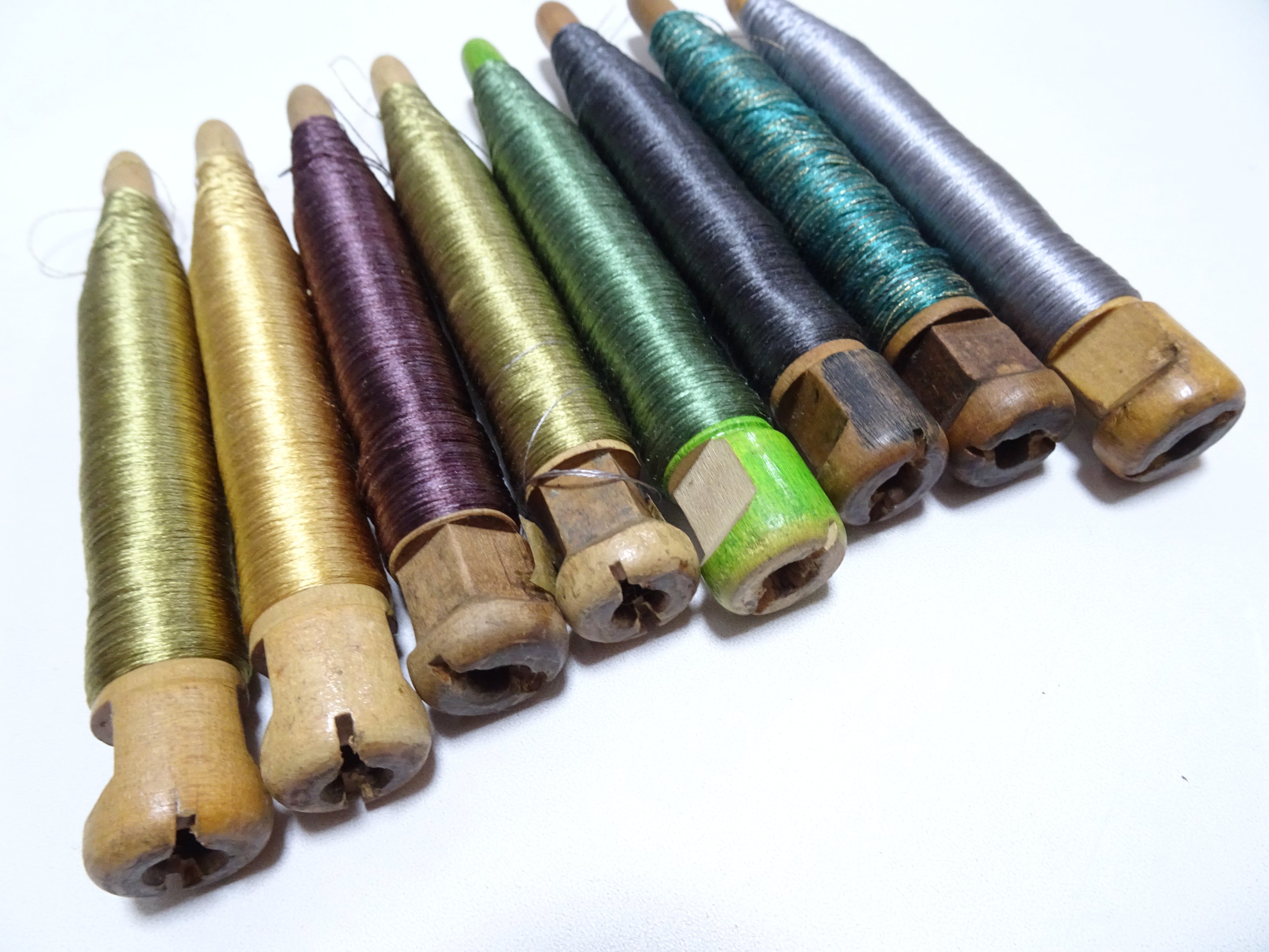 Japanese Vintage Wooden Spool & Silk Thread 8sets Embroidery 18567