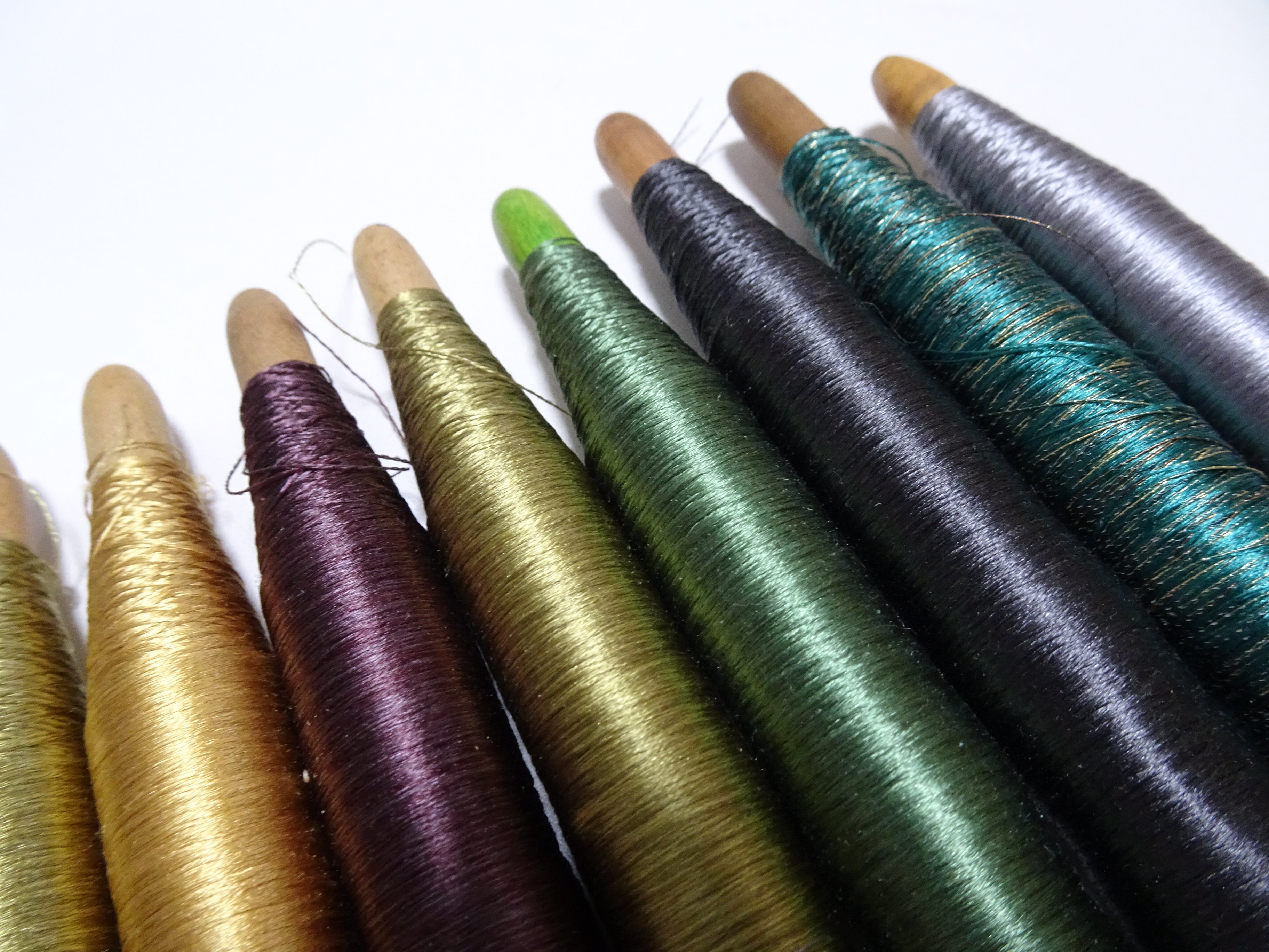 Japanese Vintage Wooden Spool & Silk Thread 8sets Embroidery 18567