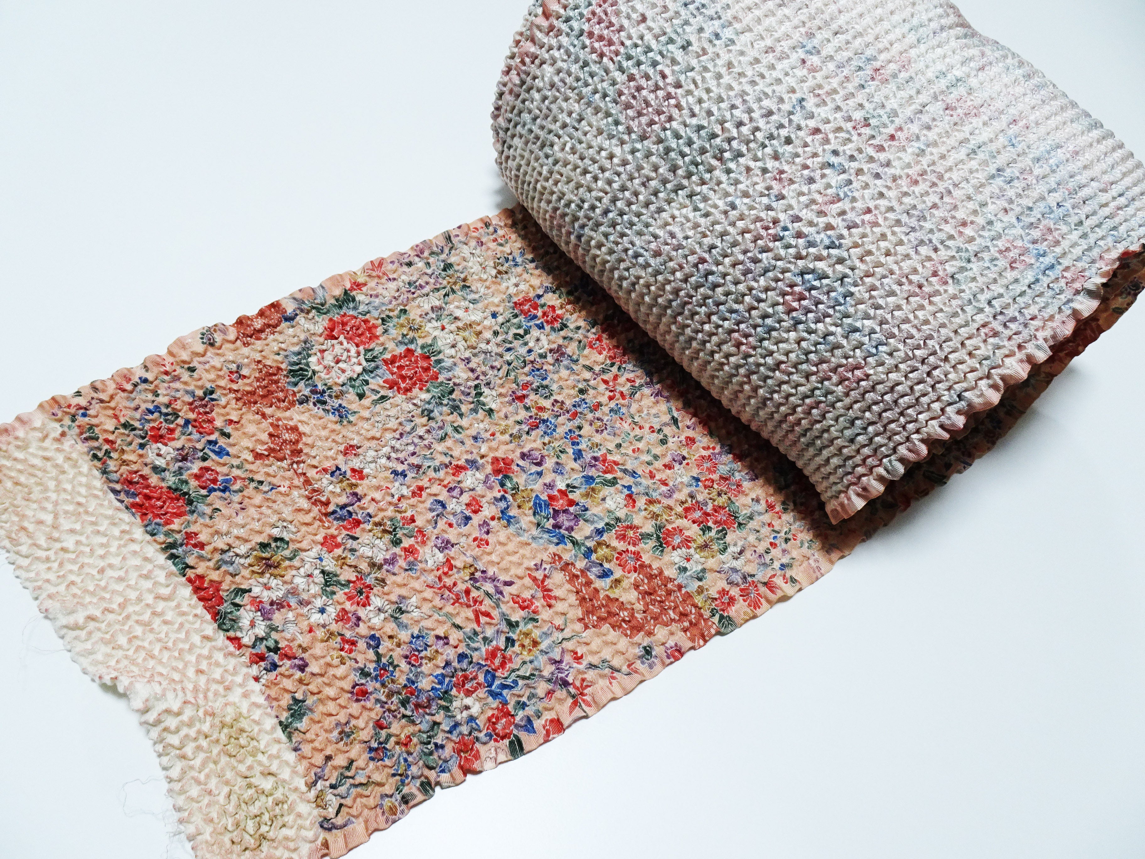 Japanese Hand Full Shibori Kimono Fabric Bolt – Yuzen Dyed All-Over Pattern, Pure Silk  15171  1200cm