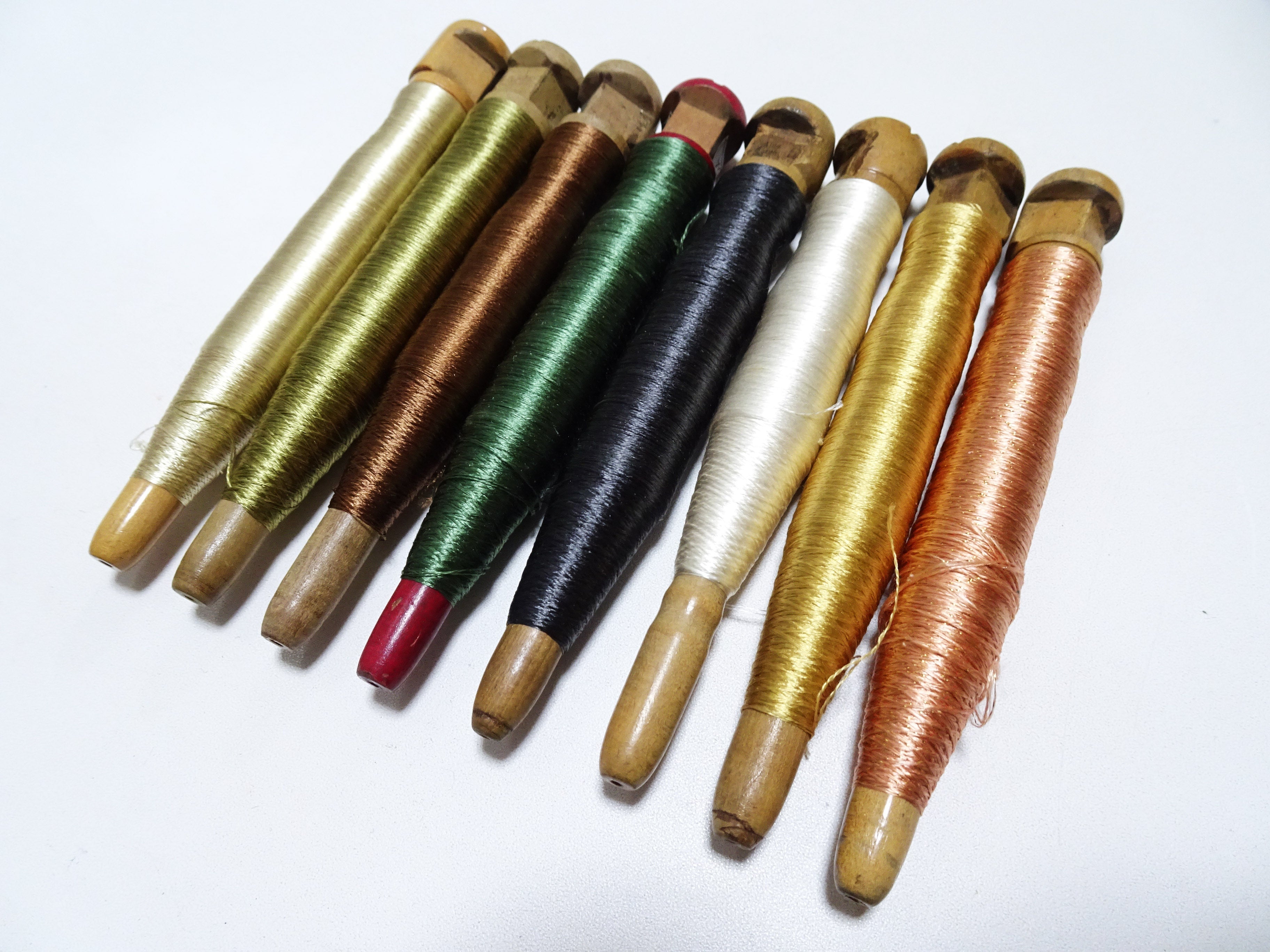 Japanese Vintage Wooden Spool & Silk Thread 8sets Embroidery 18568