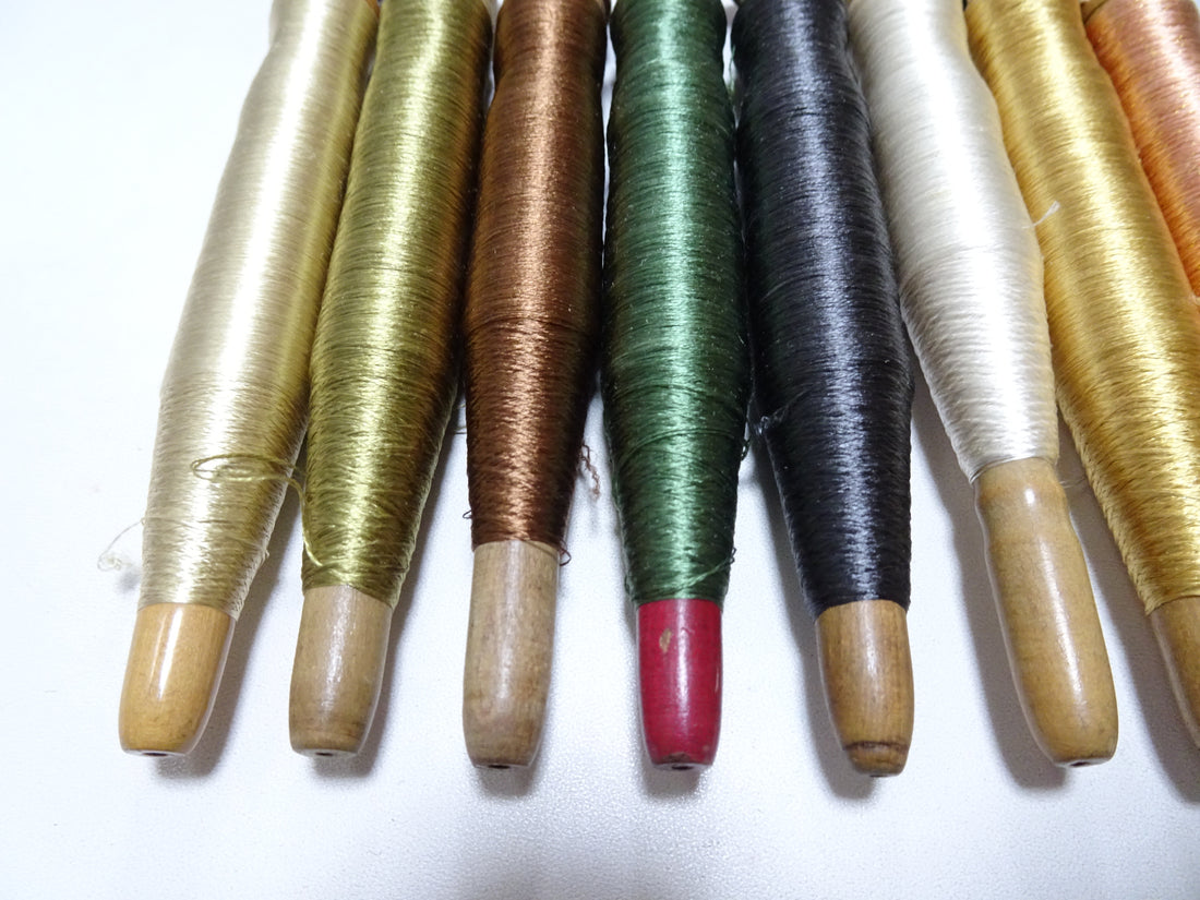 Japanese Vintage Wooden Spool & Silk Thread 8sets Embroidery 18568