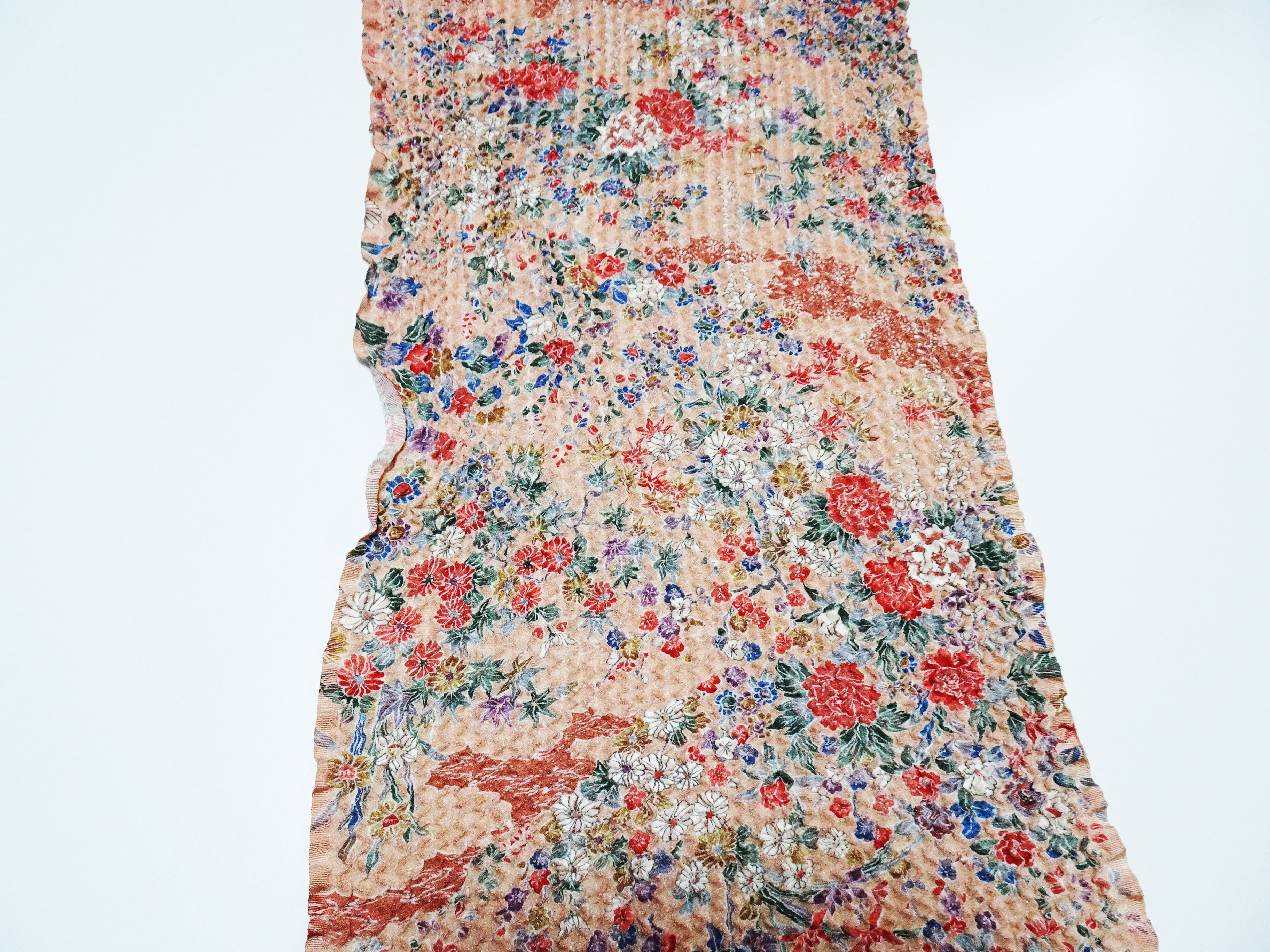 Japanese Hand Full Shibori Kimono Fabric Bolt – Yuzen Dyed All-Over Pattern, Pure Silk  15171  1200cm