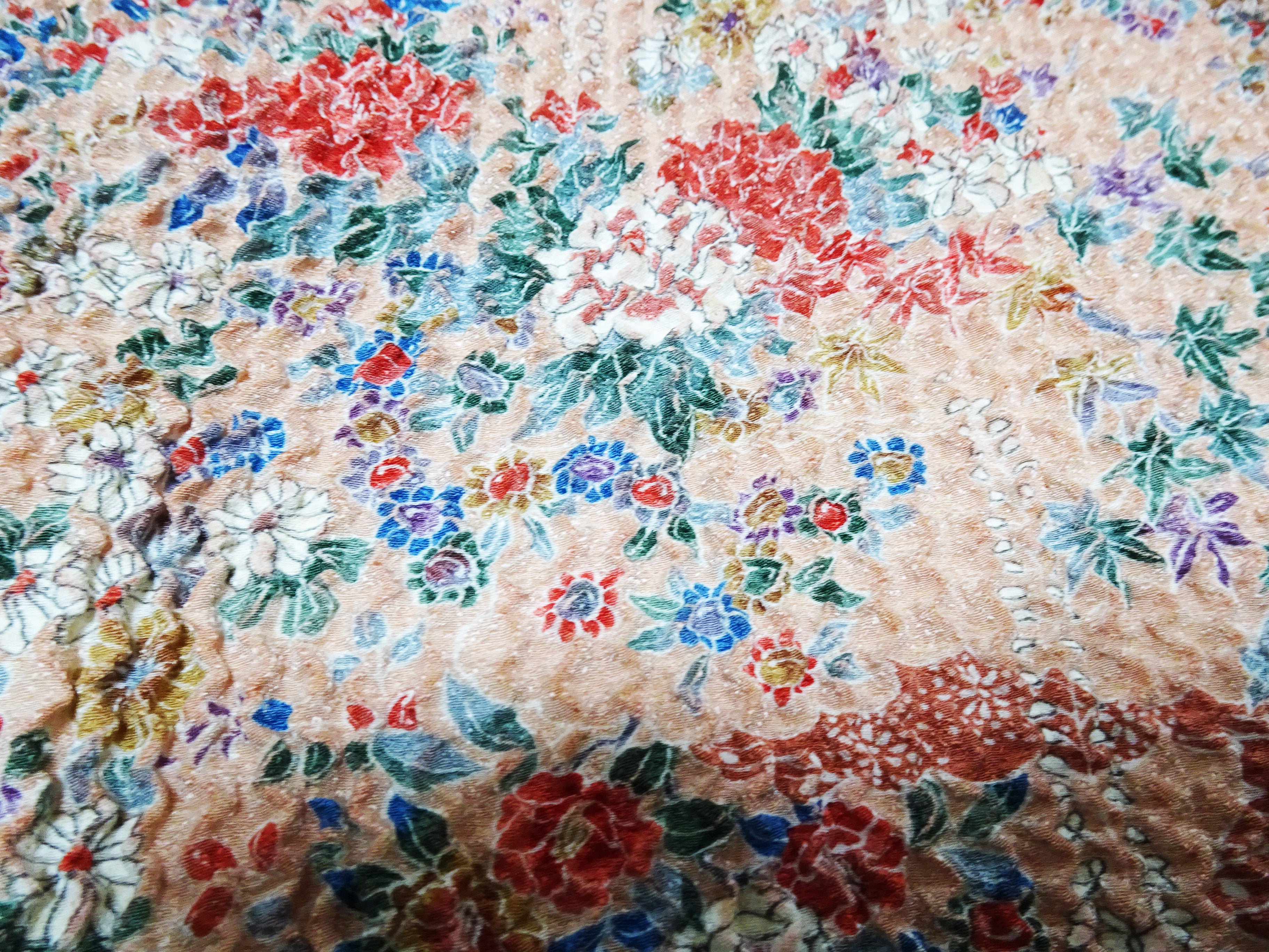 Japanese Hand Full Shibori Kimono Fabric Bolt – Yuzen Dyed All-Over Pattern, Pure Silk  15171  1200cm