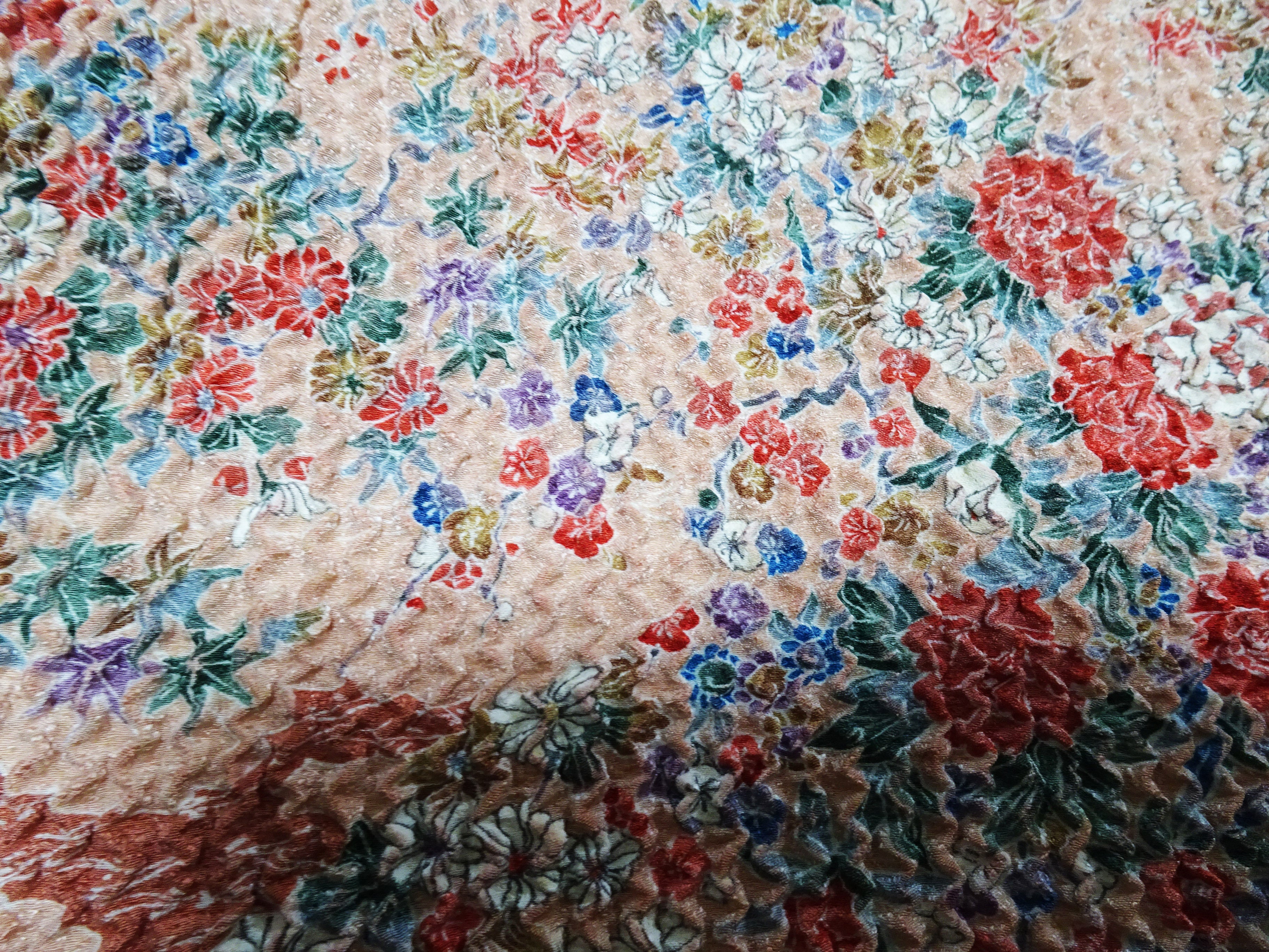 Japanese Hand Full Shibori Kimono Fabric Bolt – Yuzen Dyed All-Over Pattern, Pure Silk  15171  1200cm