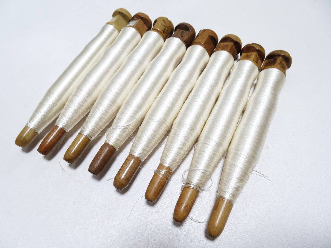 Japanese Vintage Wooden Spool & Silk Thread 8sets Embroidery 18570