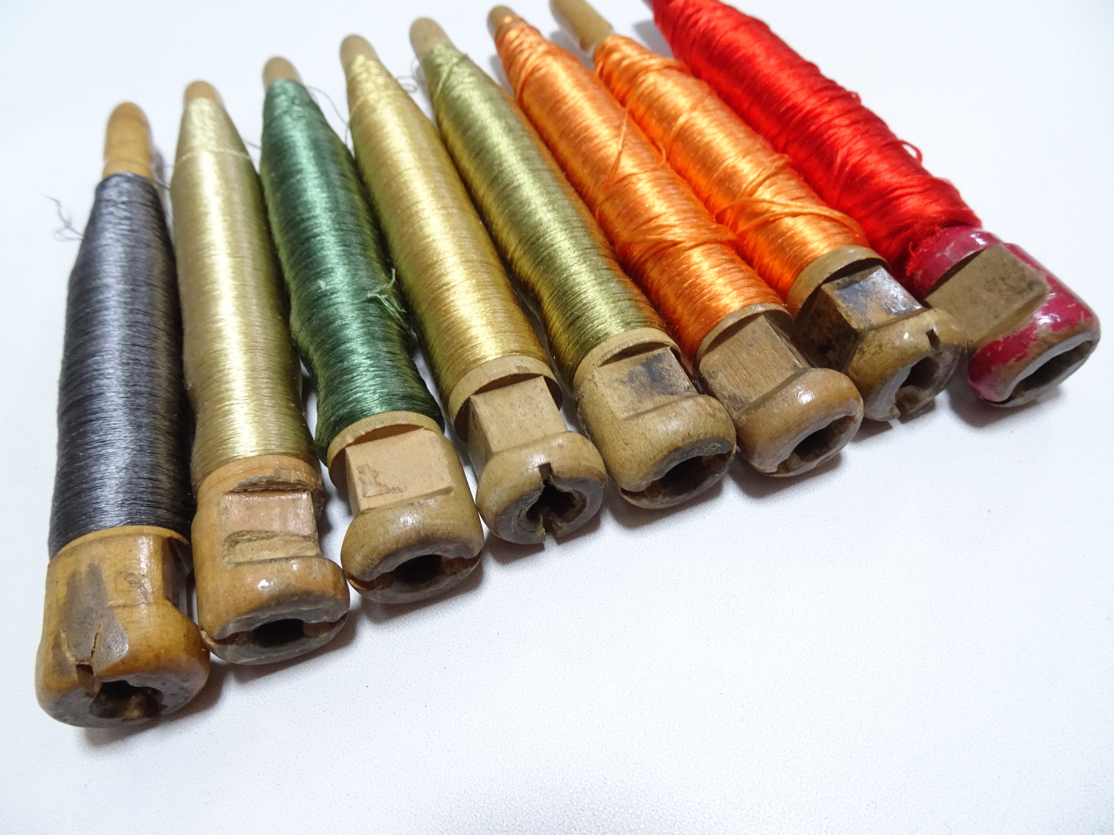 Japanese Vintage Wooden Spool & Silk Thread 8sets Embroidery 18571