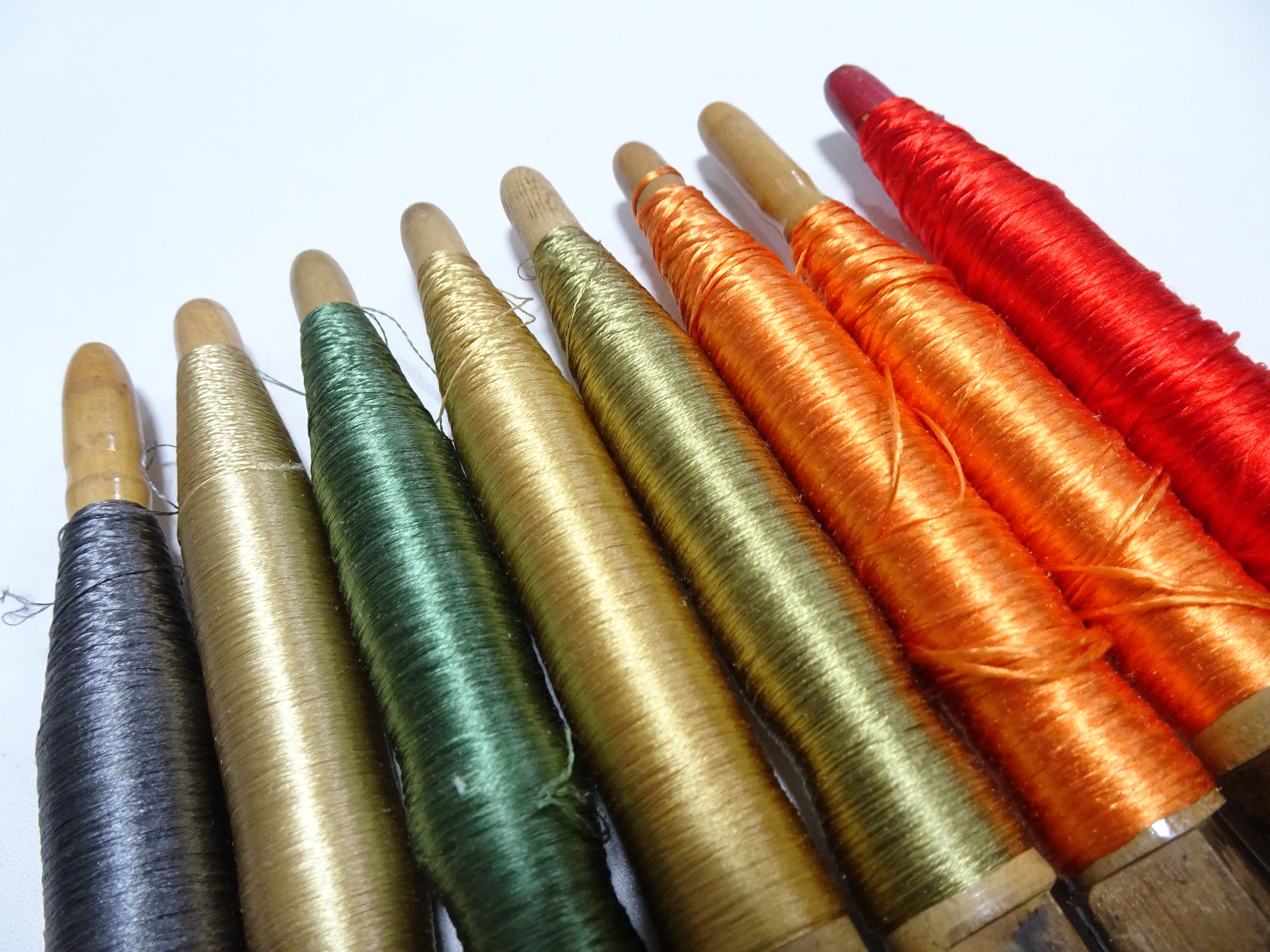 Japanese Vintage Wooden Spool & Silk Thread 8sets Embroidery 18571