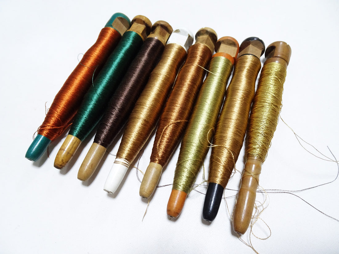 Japanese Vintage Wooden Spool & Silk Thread 8sets Embroidery 18572