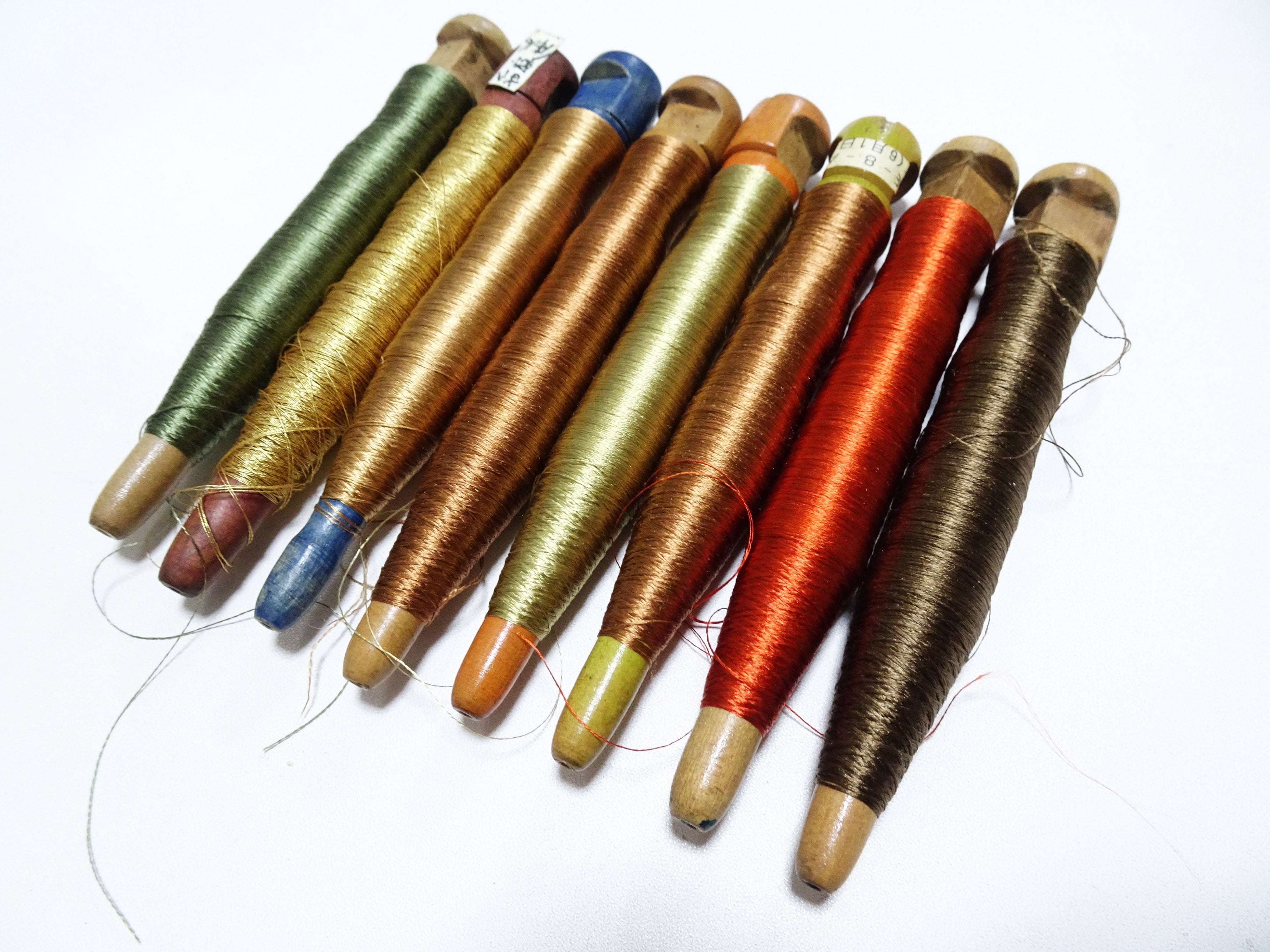 Japanese Vintage Wooden Spool & Silk Thread 8sets Embroidery 18573