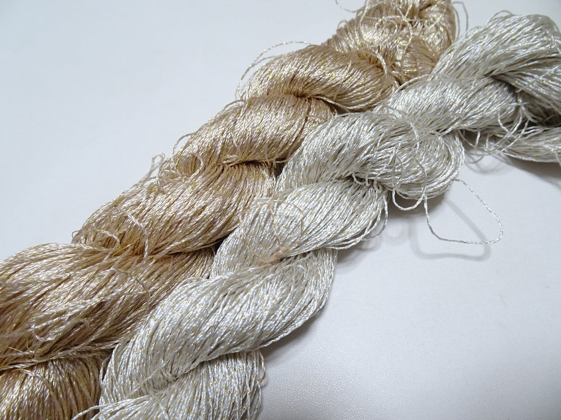 Japanese Vintage High Class Rare Silk Thread 2sets Mixture of Gold embroidery 14673