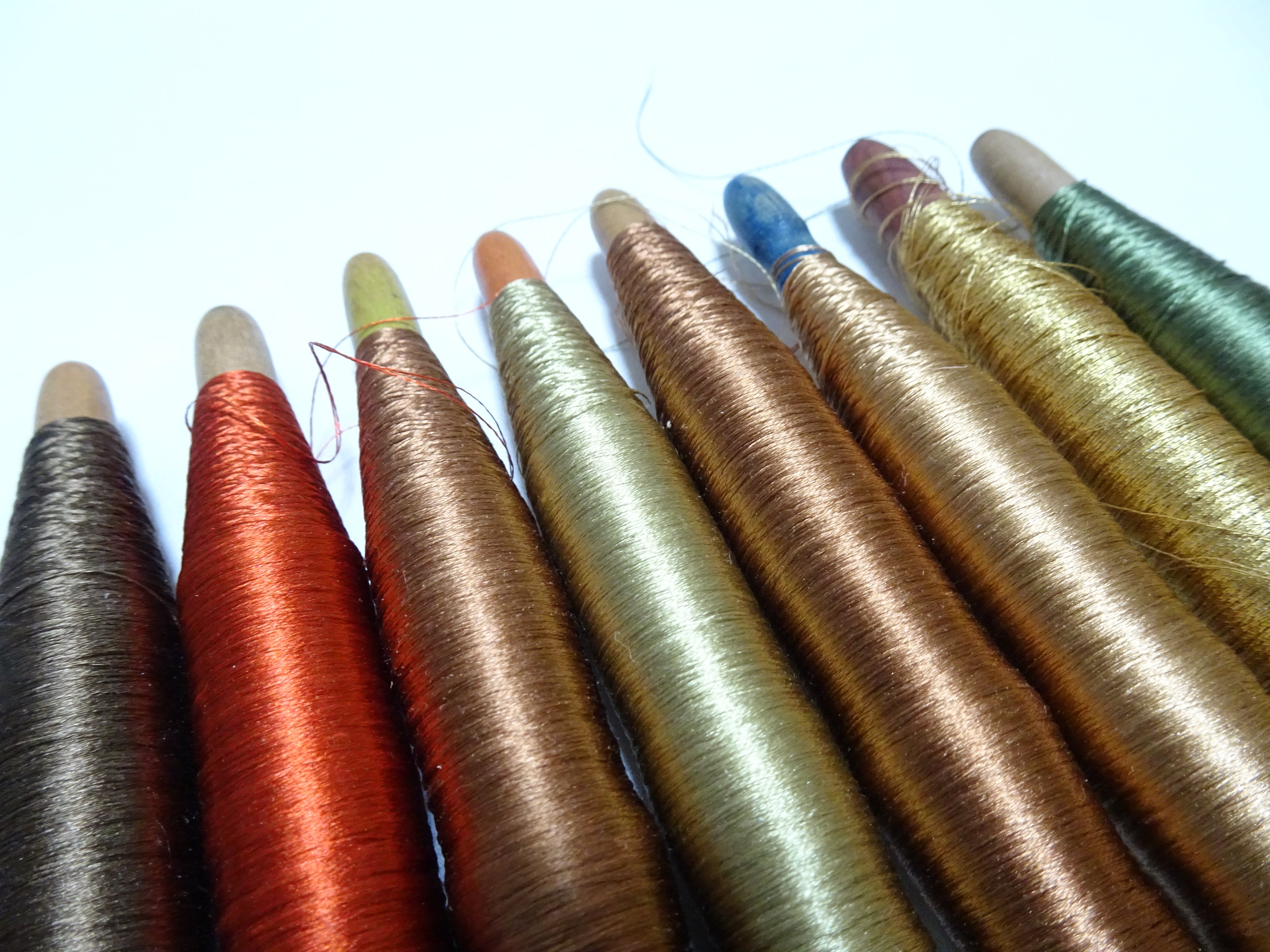 Japanese Vintage Wooden Spool & Silk Thread 8sets Embroidery 18573