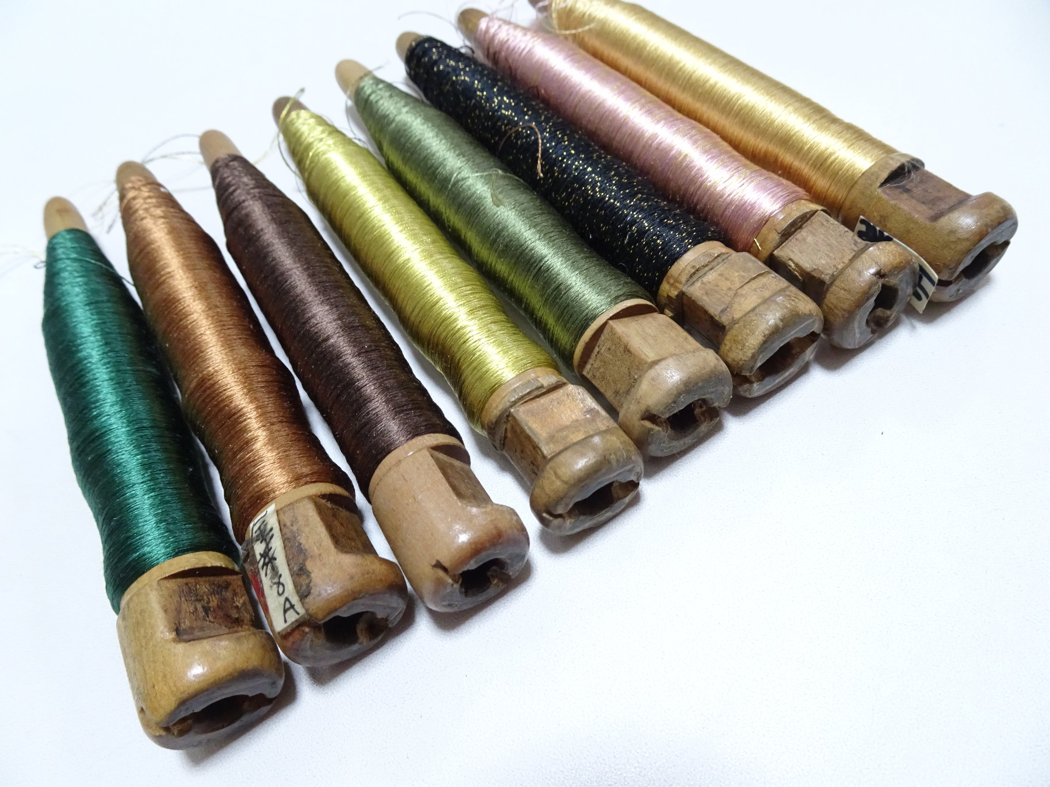 Japanese Vintage Wooden Spool & Silk Thread 8sets Embroidery 18574