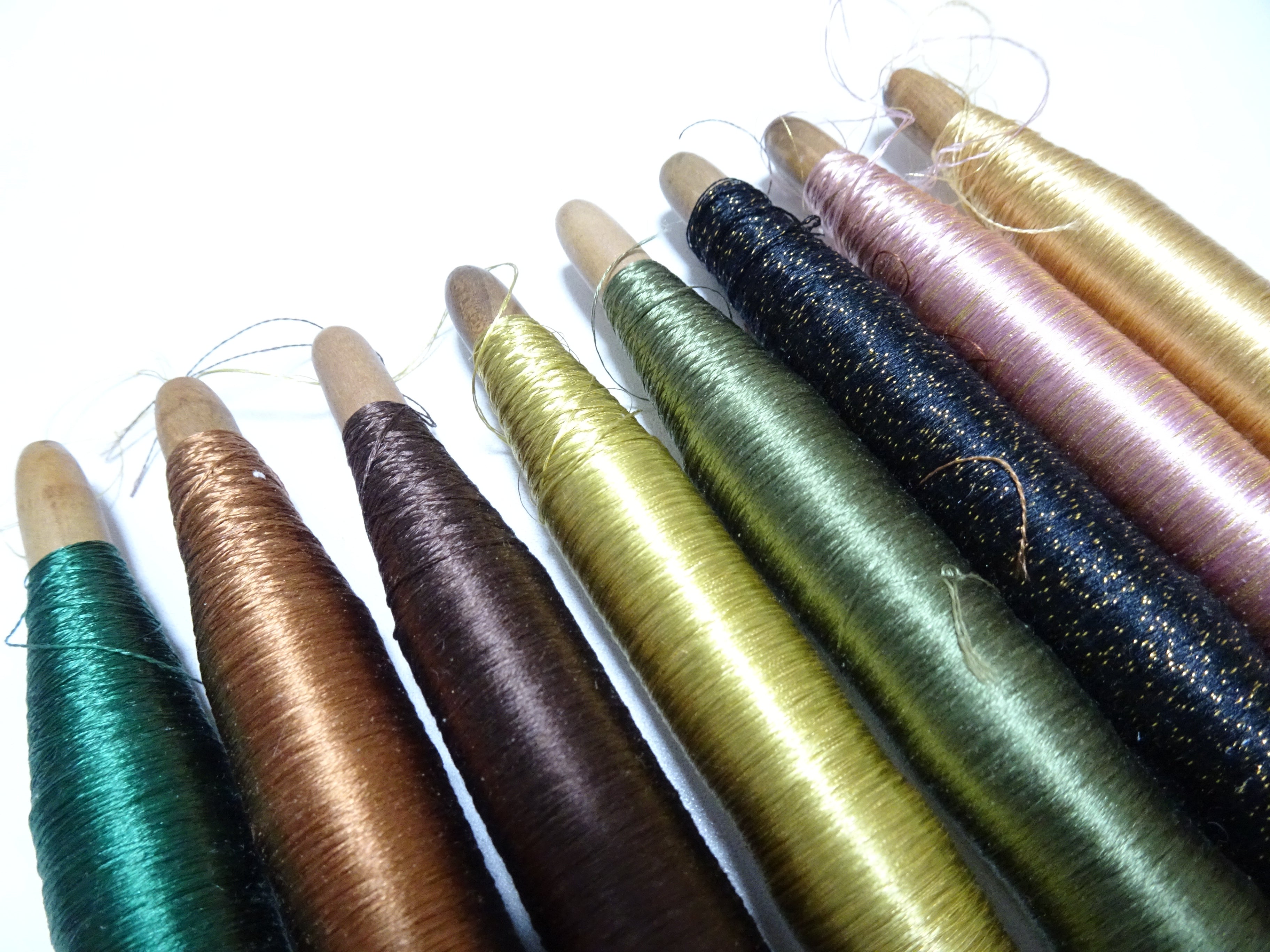 Japanese Vintage Wooden Spool & Silk Thread 8sets Embroidery 18574