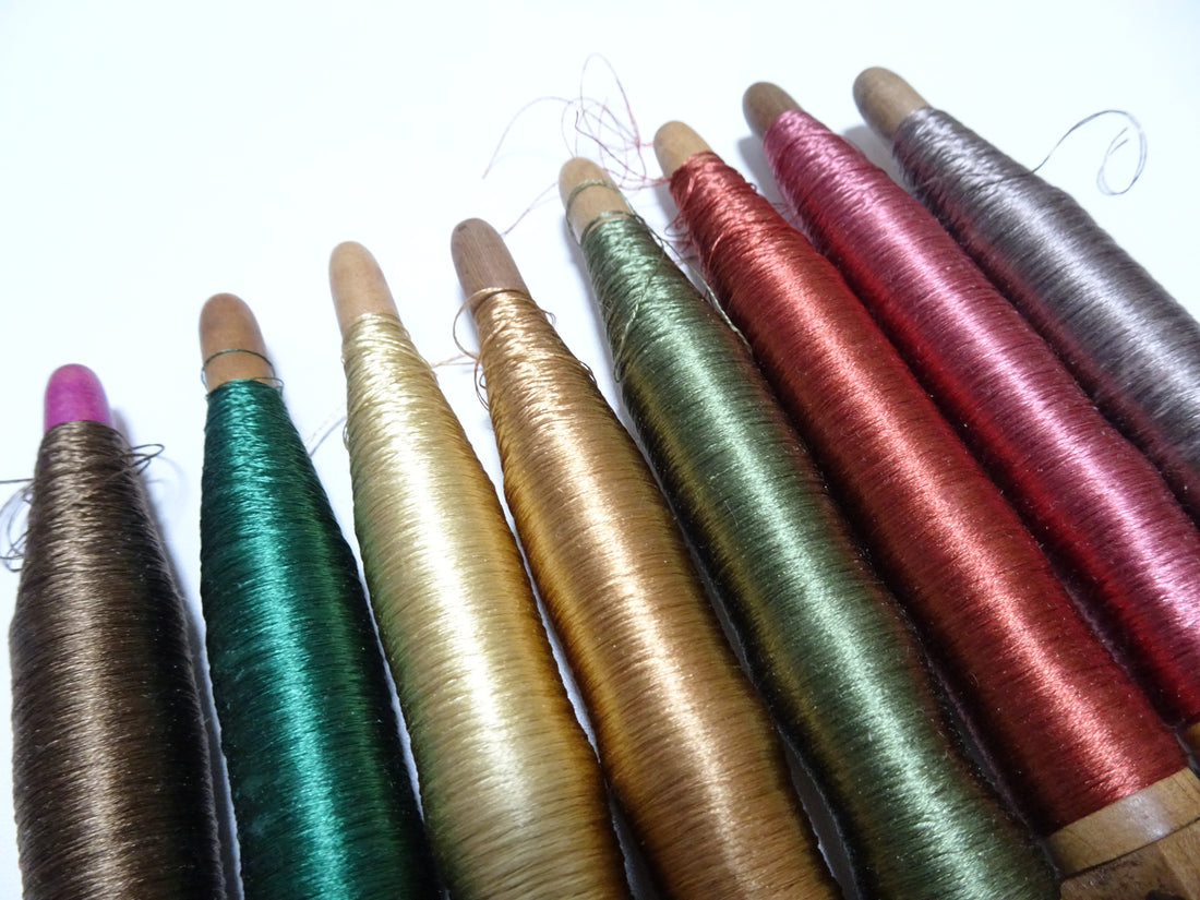 Japanese Vintage Wooden Spool & Silk Thread 8sets Embroidery 18575