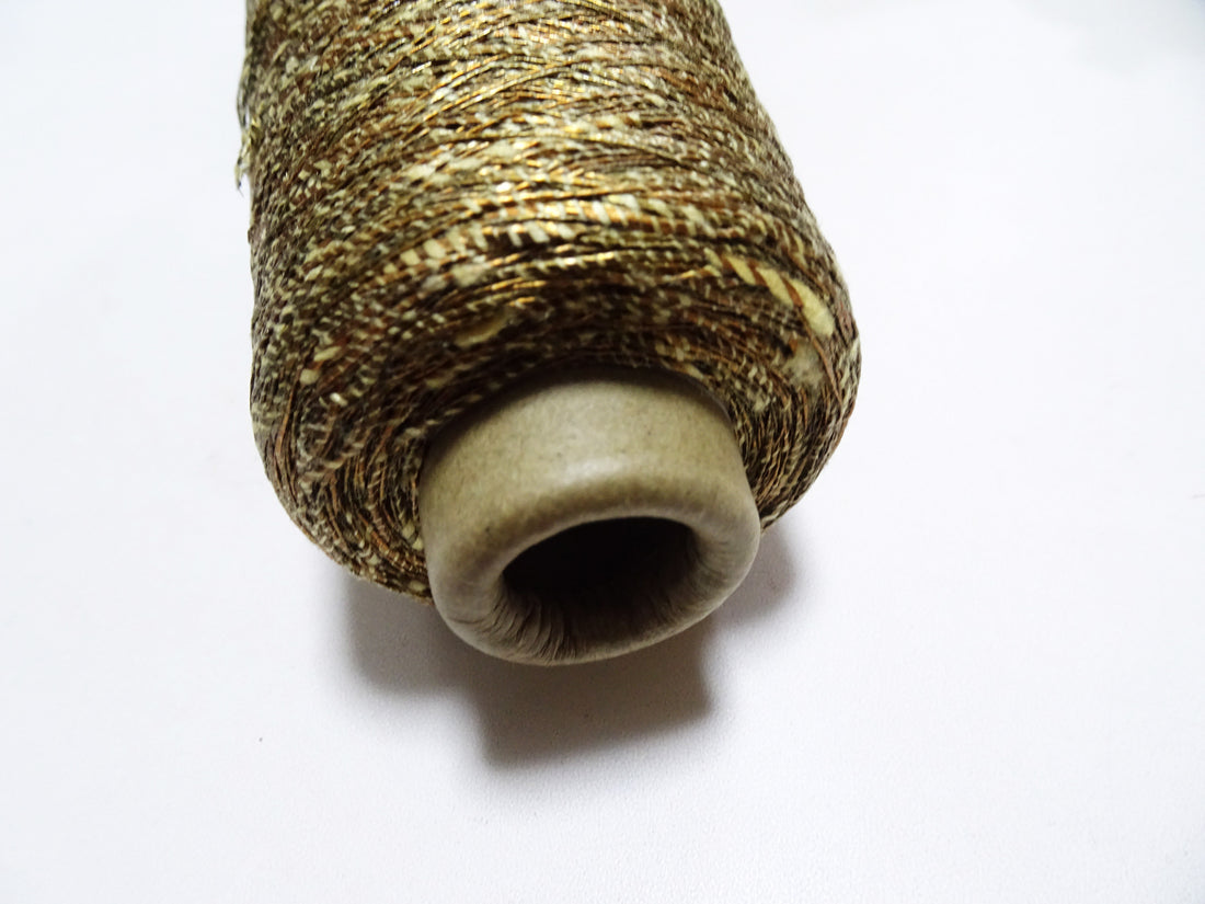 Japanese Vintage Rare Gold Leaf Thread & Tsumugi Silk 19559