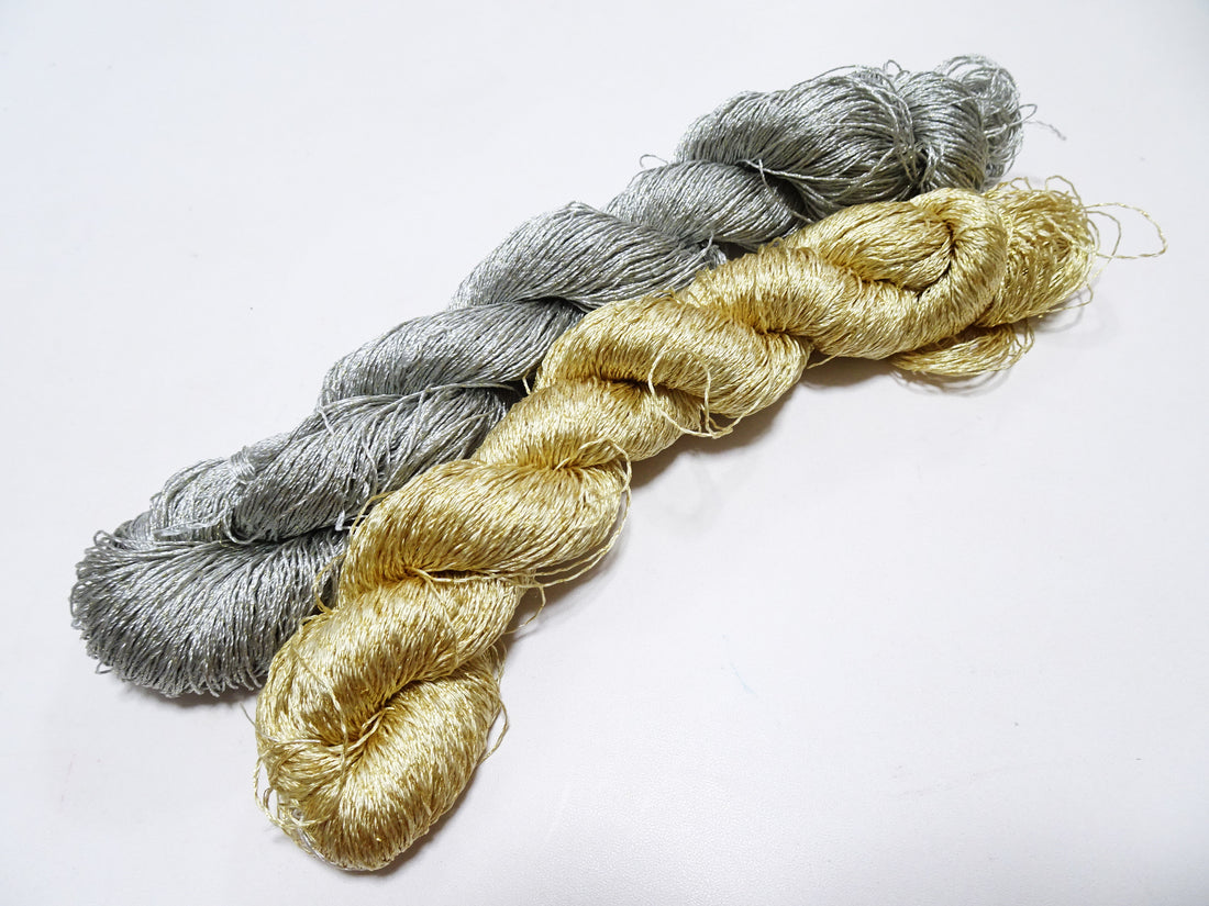 Japanese Vintage High Class Rare Silk Thread 2sets Mixture of Gold embroidery 14677