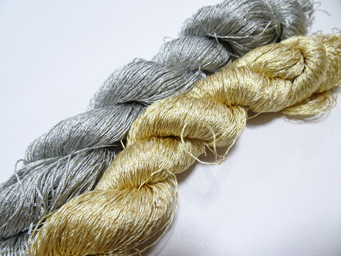 Japanese Vintage High Class Rare Silk Thread 2sets Mixture of Gold embroidery 14677