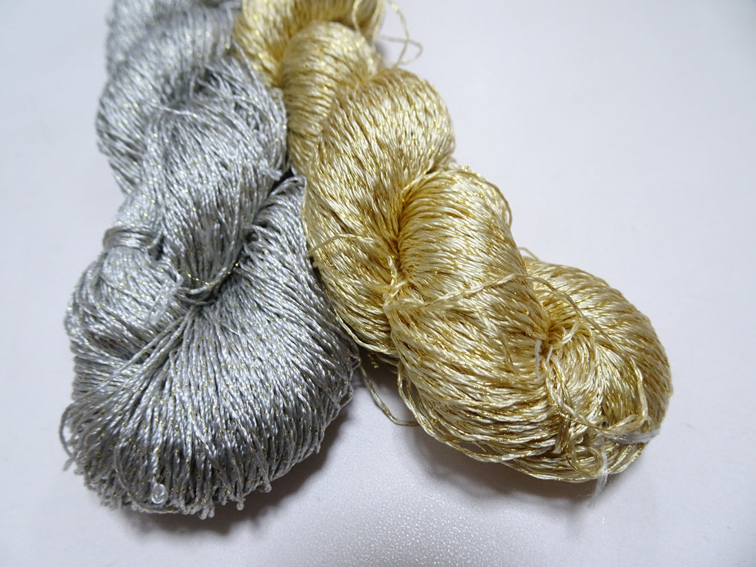 Japanese Vintage High Class Rare Silk Thread 2sets Mixture of Gold embroidery 14677