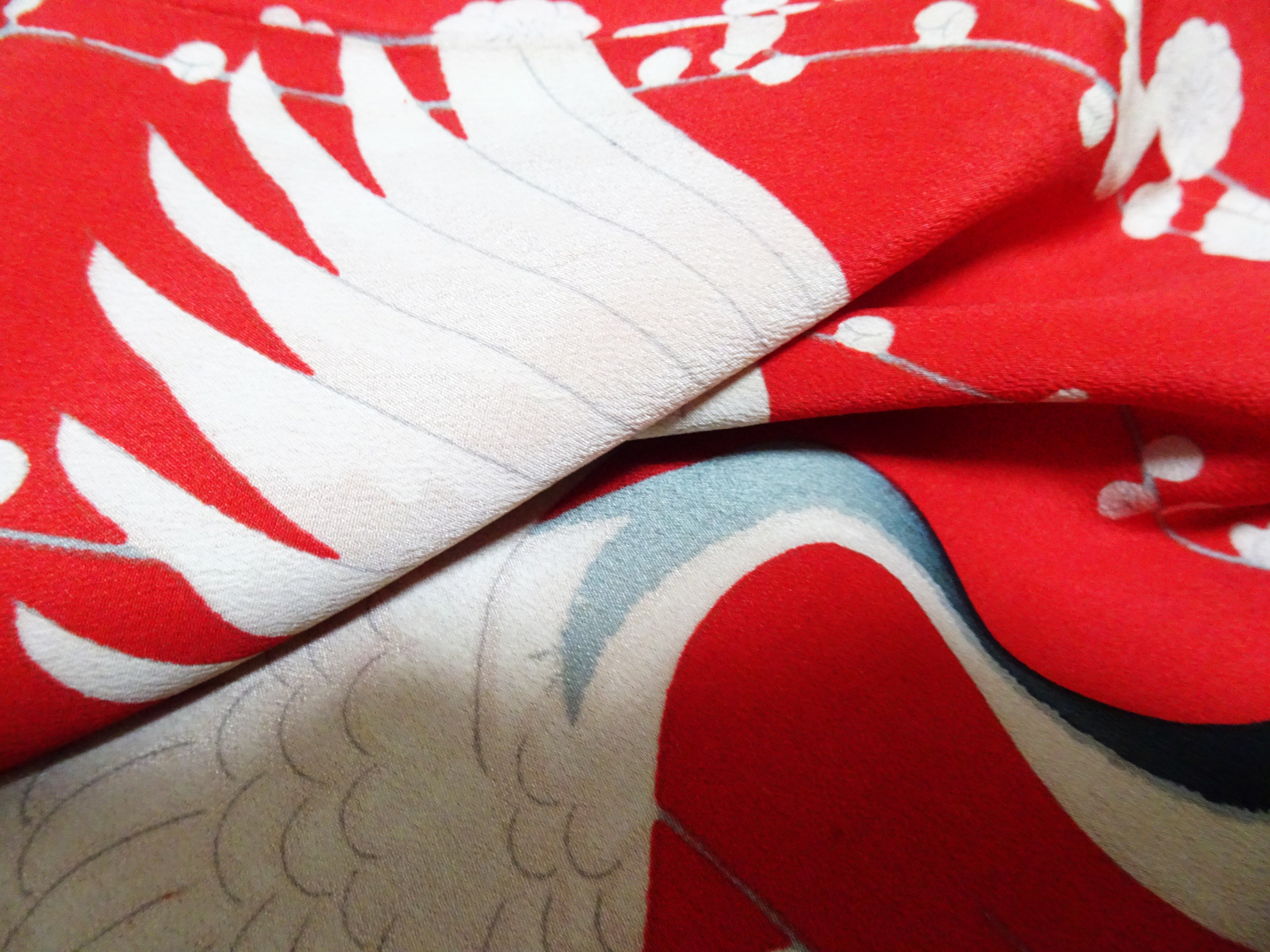 Antique Taisho Era Juban Kimono Lining – Soft Kinsha Silk with Crane Motif  15178