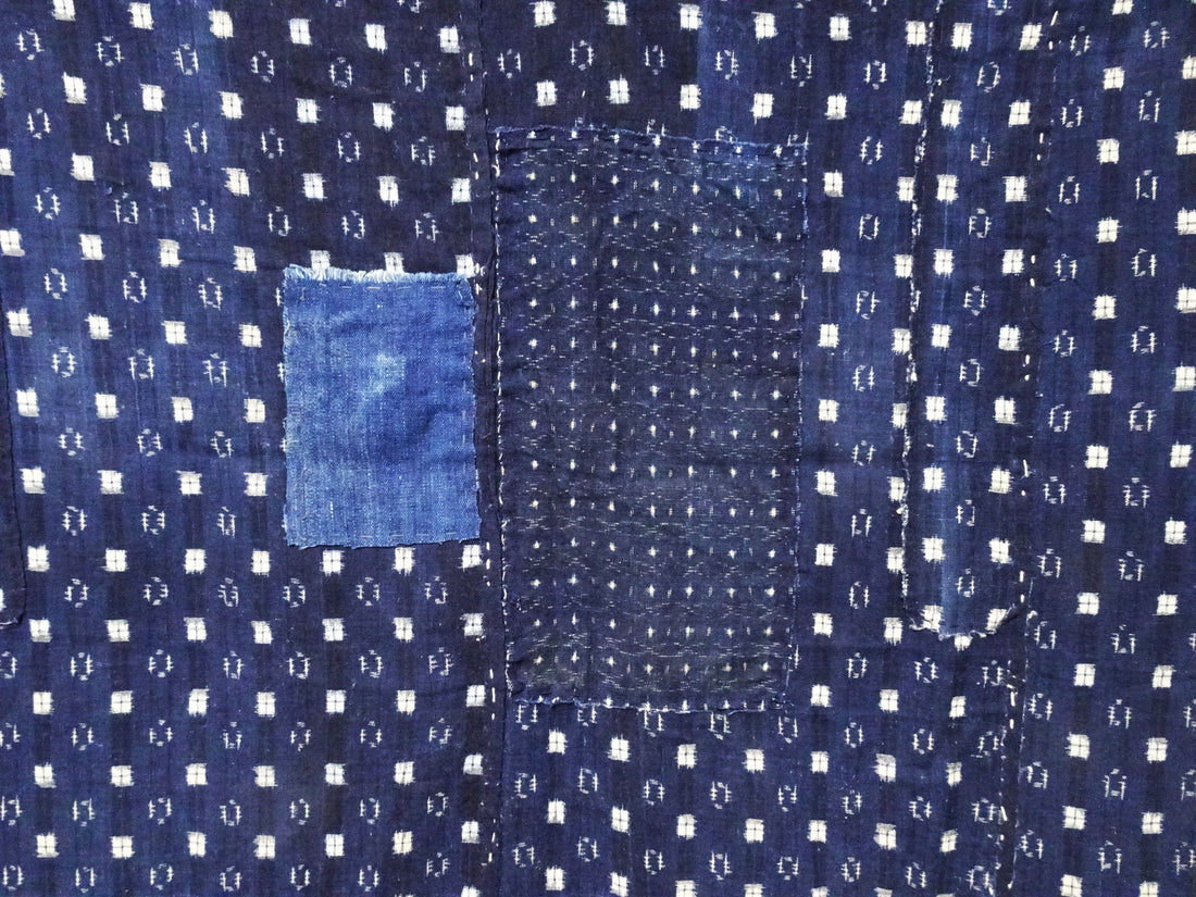 Antique Japanese Boro Kasuri Indigo Textile | Meiji Era Patchwork Fabric 14517