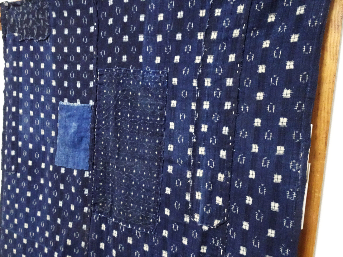 Antique Japanese Boro Kasuri Indigo Textile | Meiji Era Patchwork Fabric 14517