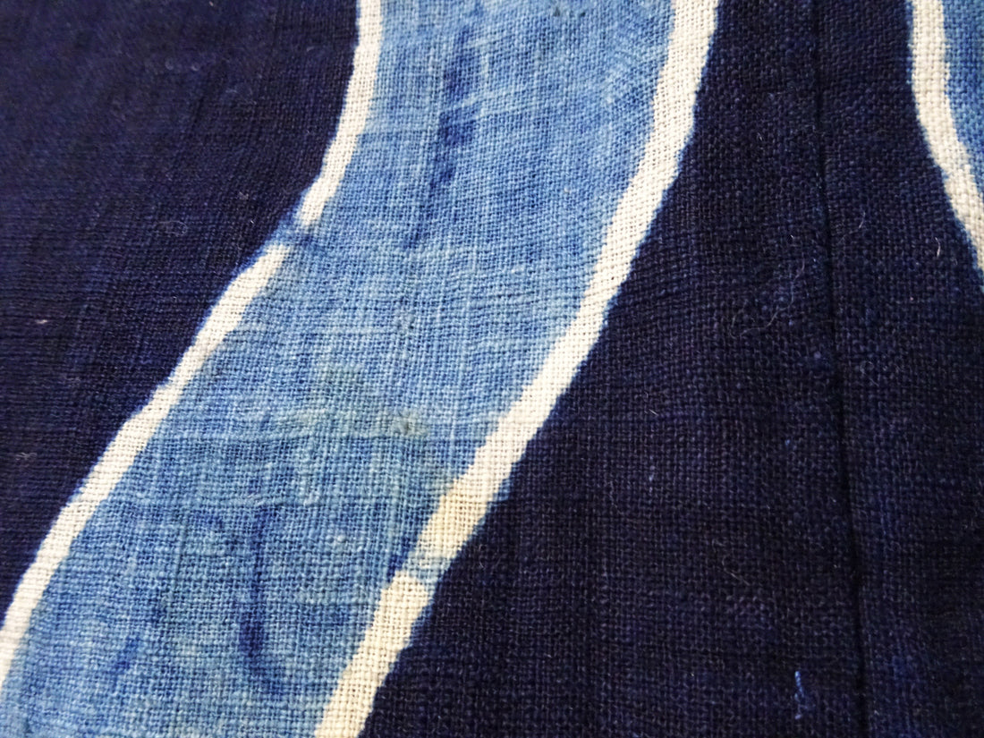 Rare Meiji Tsutsugaki Textile – Indigo Abstract Waves, Antique Japanese Cotton 14519