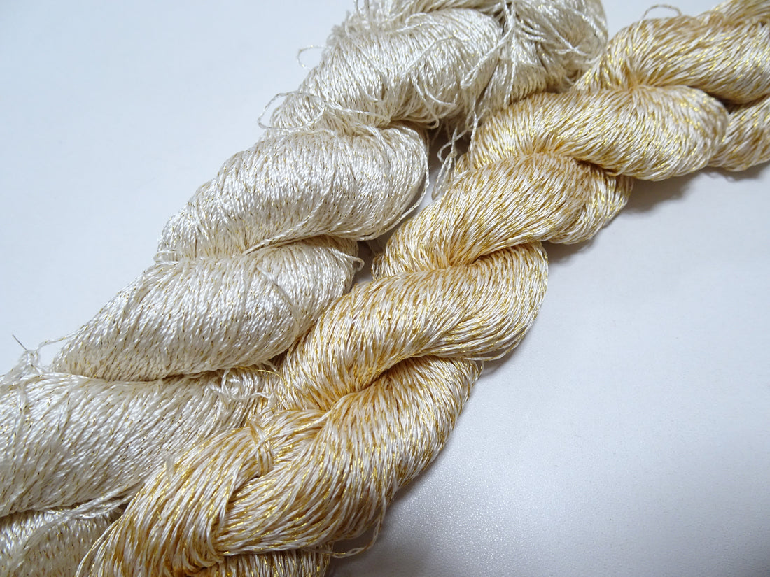Japanese Vintage High Class Rare Silk Thread 2sets Mixture of Gold embroidery 14692