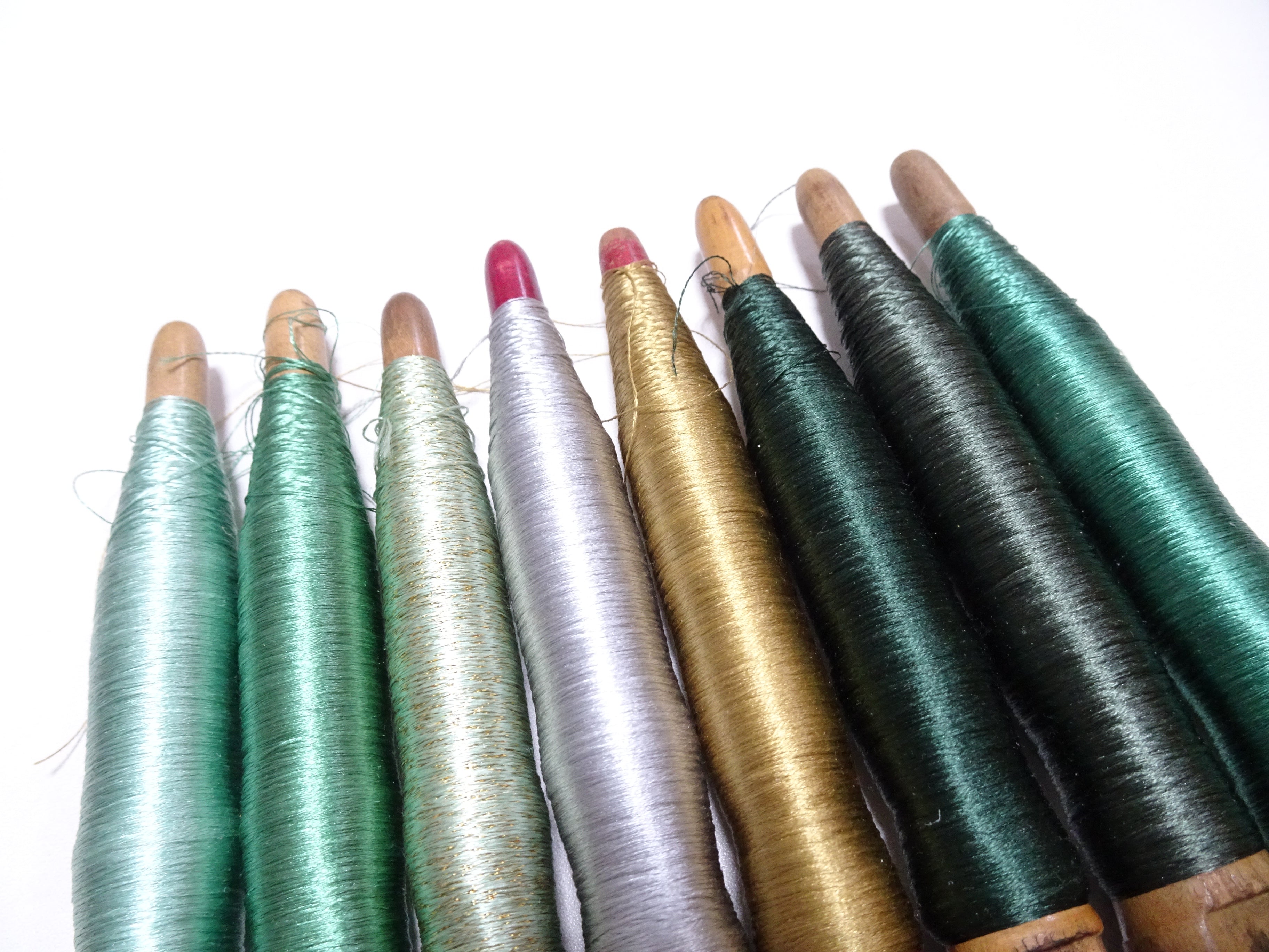 Japanese Vintage Wooden Spool & Silk Thread 8sets Embroidery 18592